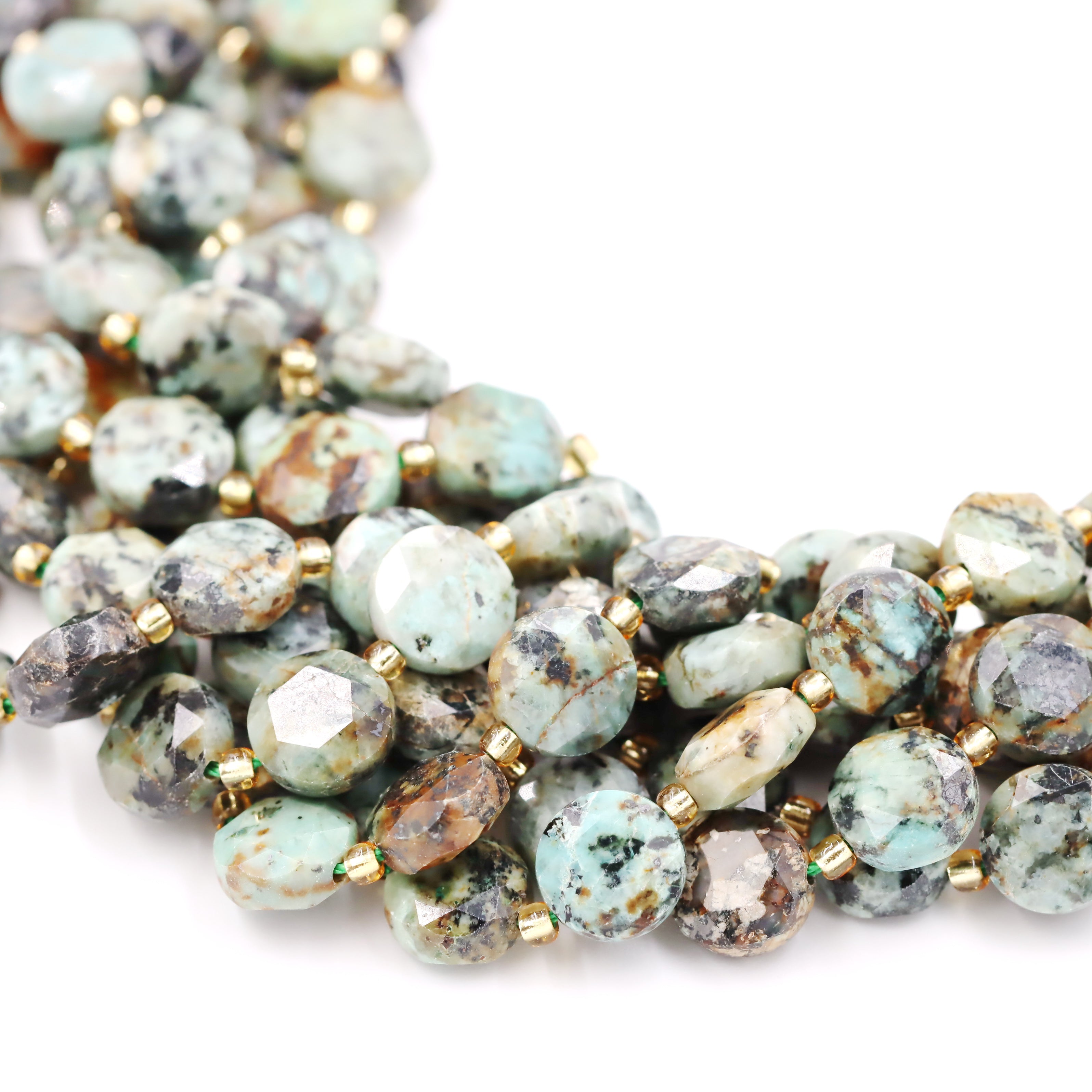 Malahill faceted flat round stone beads for jewelry making, sold per bag 5 strands inside, African Turquoise A beads