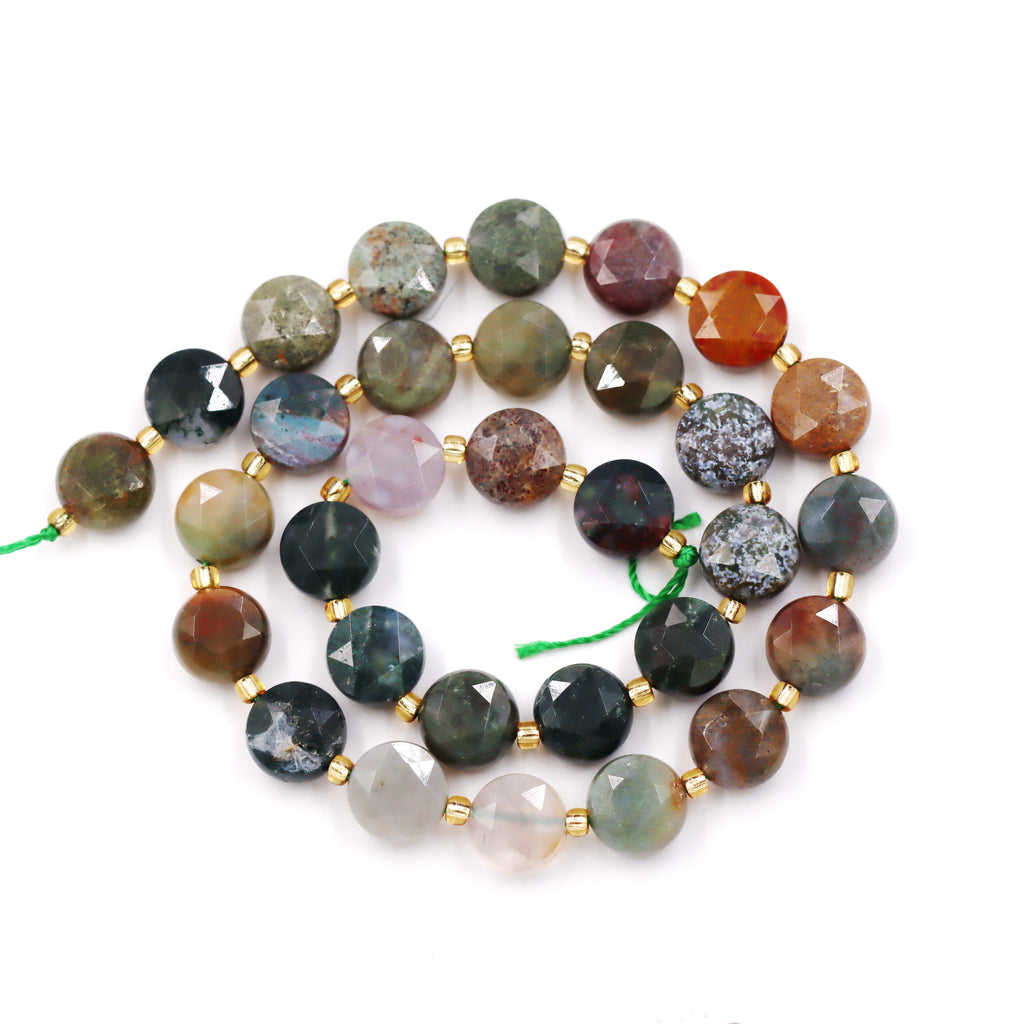 Malahill faceted flat round stone beads for jewelry making, sold per bag 5 strands inside, Indian Agate beads
