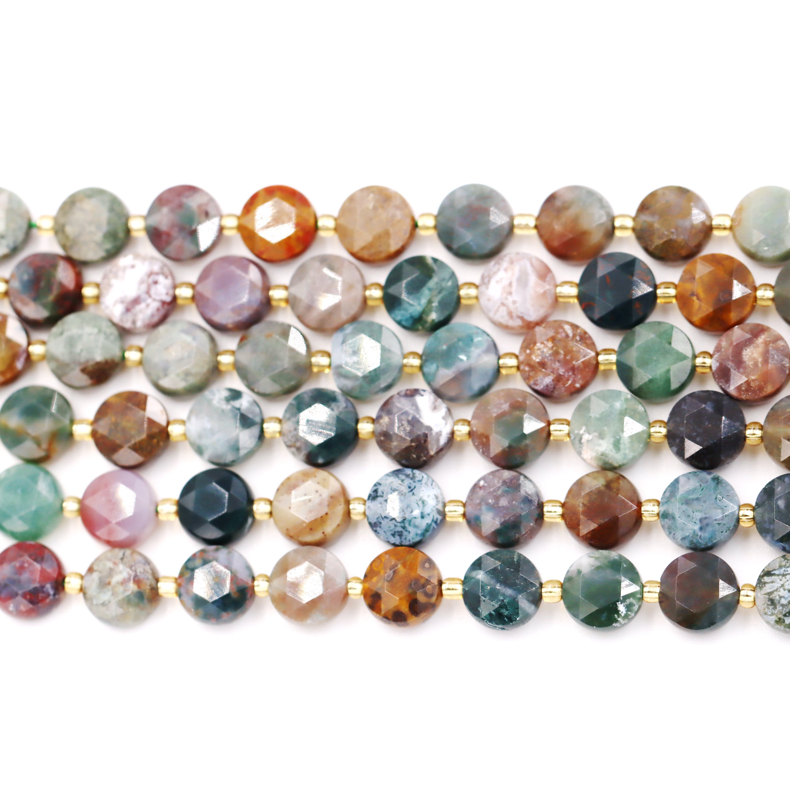 Malahill faceted flat round stone beads for jewelry making, sold per bag 5 strands inside, Indian Agate beads