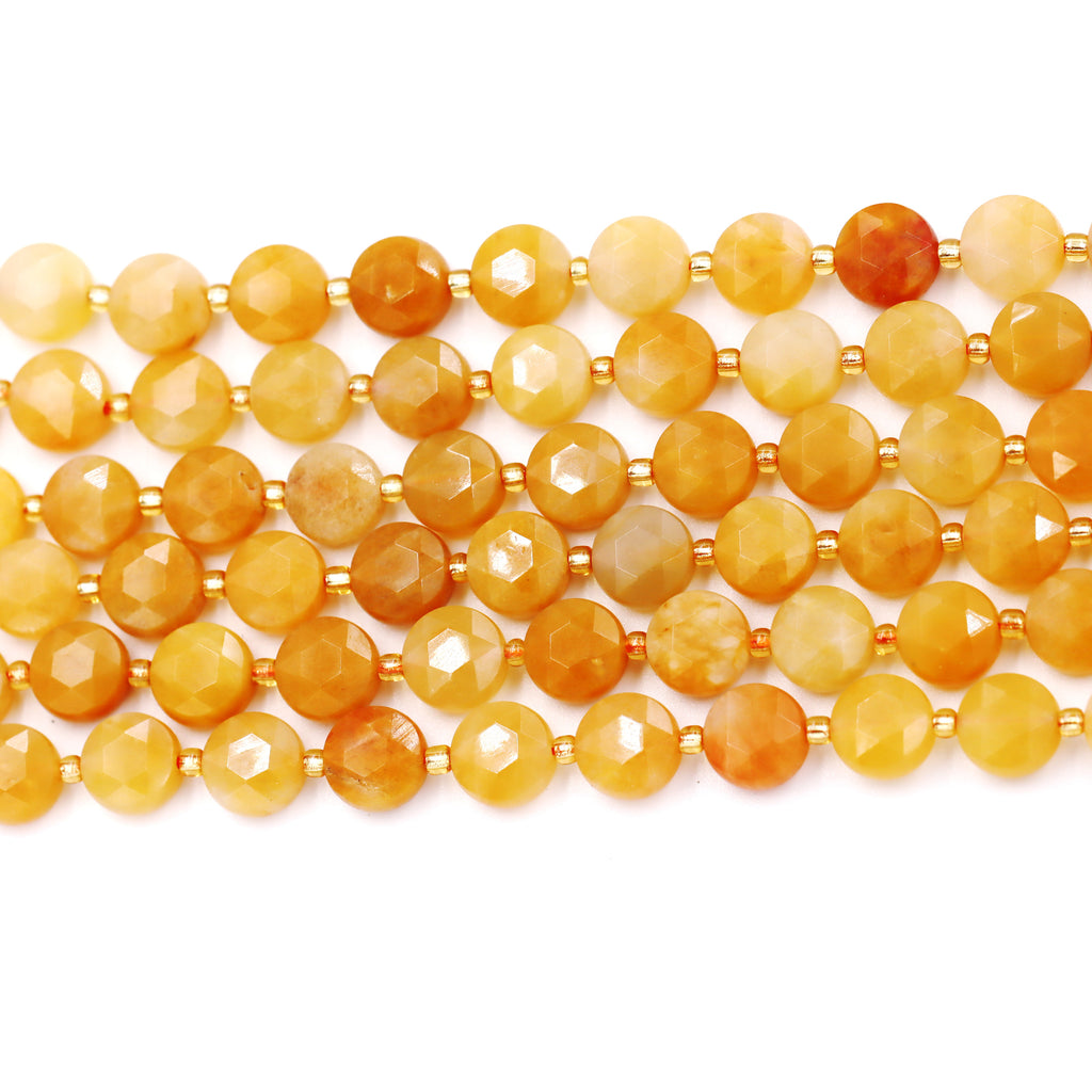 Malahill faceted flat round stone beads for jewelry making, sold per bag 5 strands inside, Yellow Jade beads