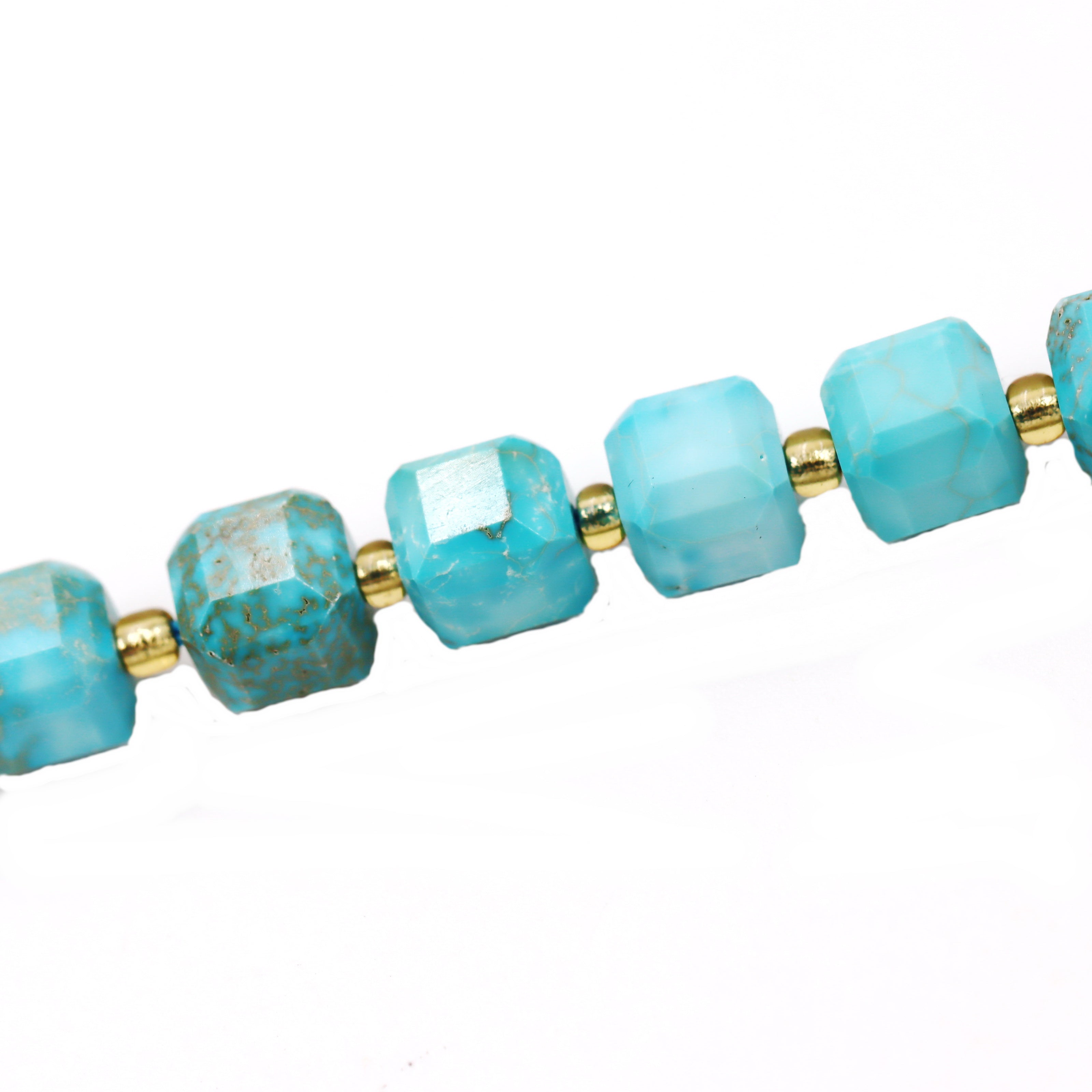 Malahill faceted cube stone beads for jewelry making, sold per bag 5 strands inside, Blue Howlite Turquoise beads