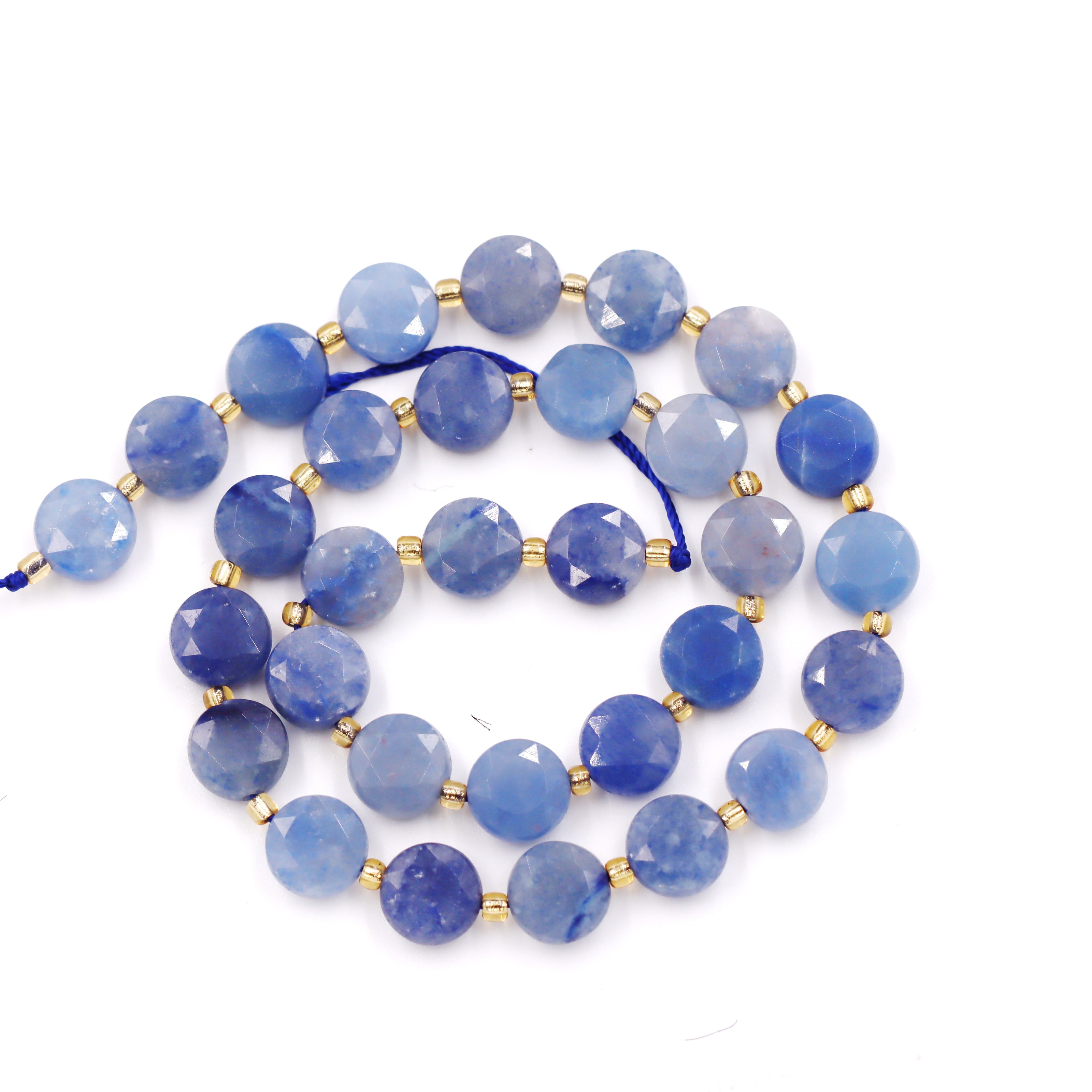 Malahill faceted flat round stone beads for jewelry making, sold per bag 5 strands inside, Blue Aventurine  beads