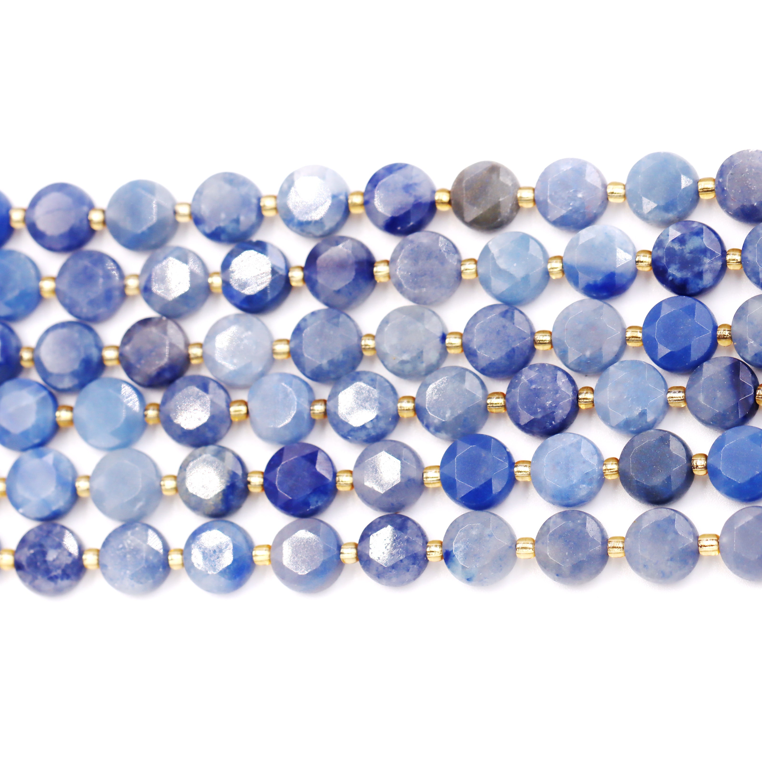 Malahill faceted flat round stone beads for jewelry making, sold per bag 5 strands inside, Blue Aventurine  beads