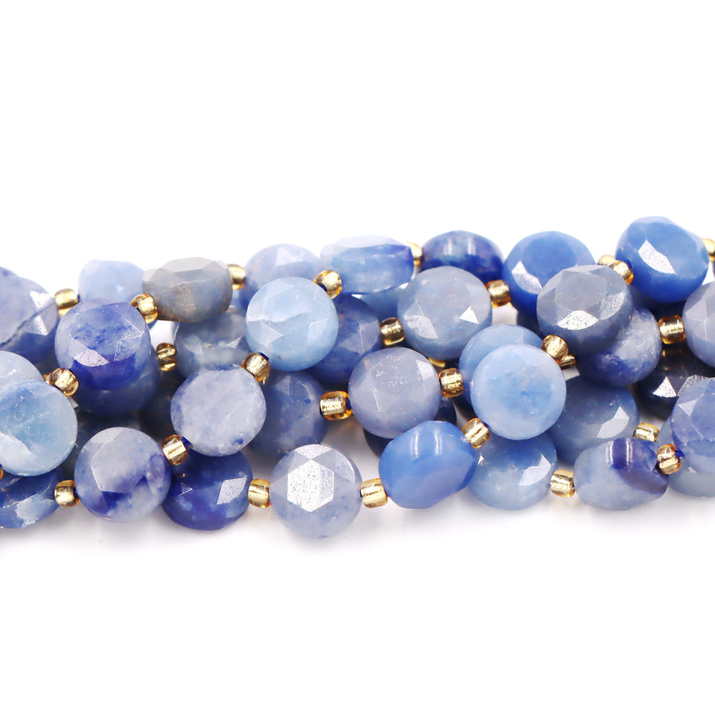 Malahill faceted flat round stone beads for jewelry making, sold per bag 5 strands inside, Blue Aventurine  beads