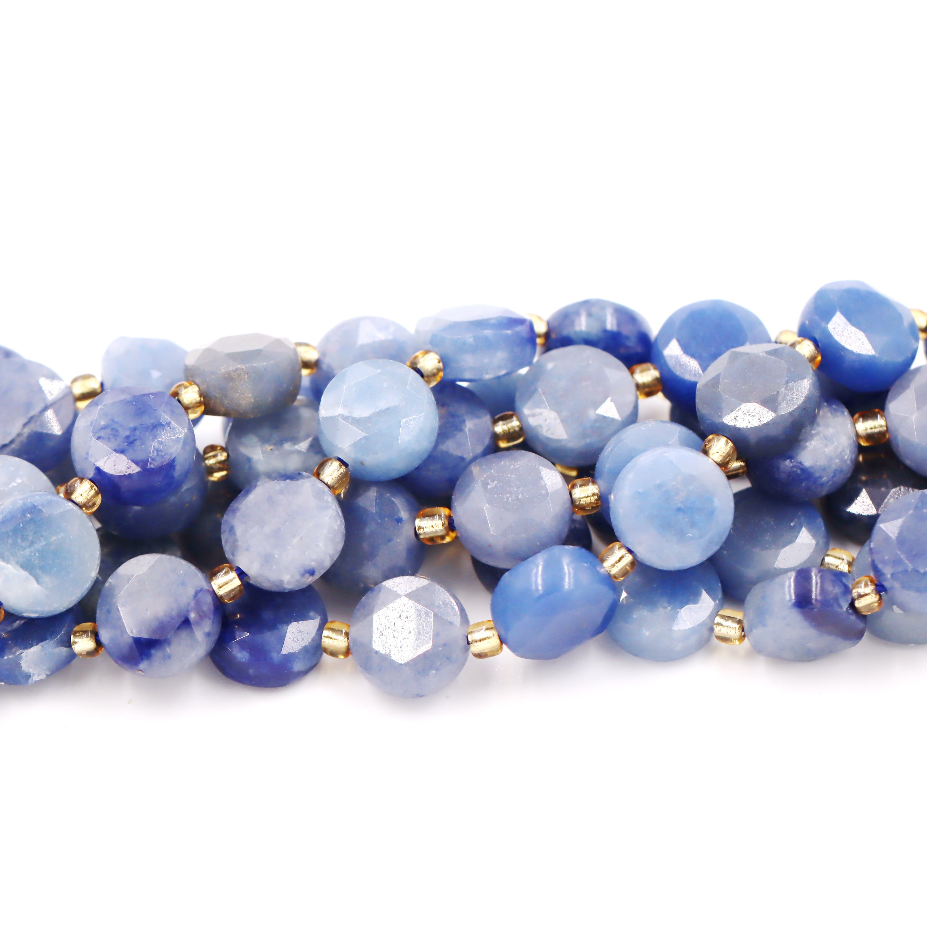 Malahill faceted flat round stone beads for jewelry making, sold per bag 5 strands inside, Blue Aventurine  beads
