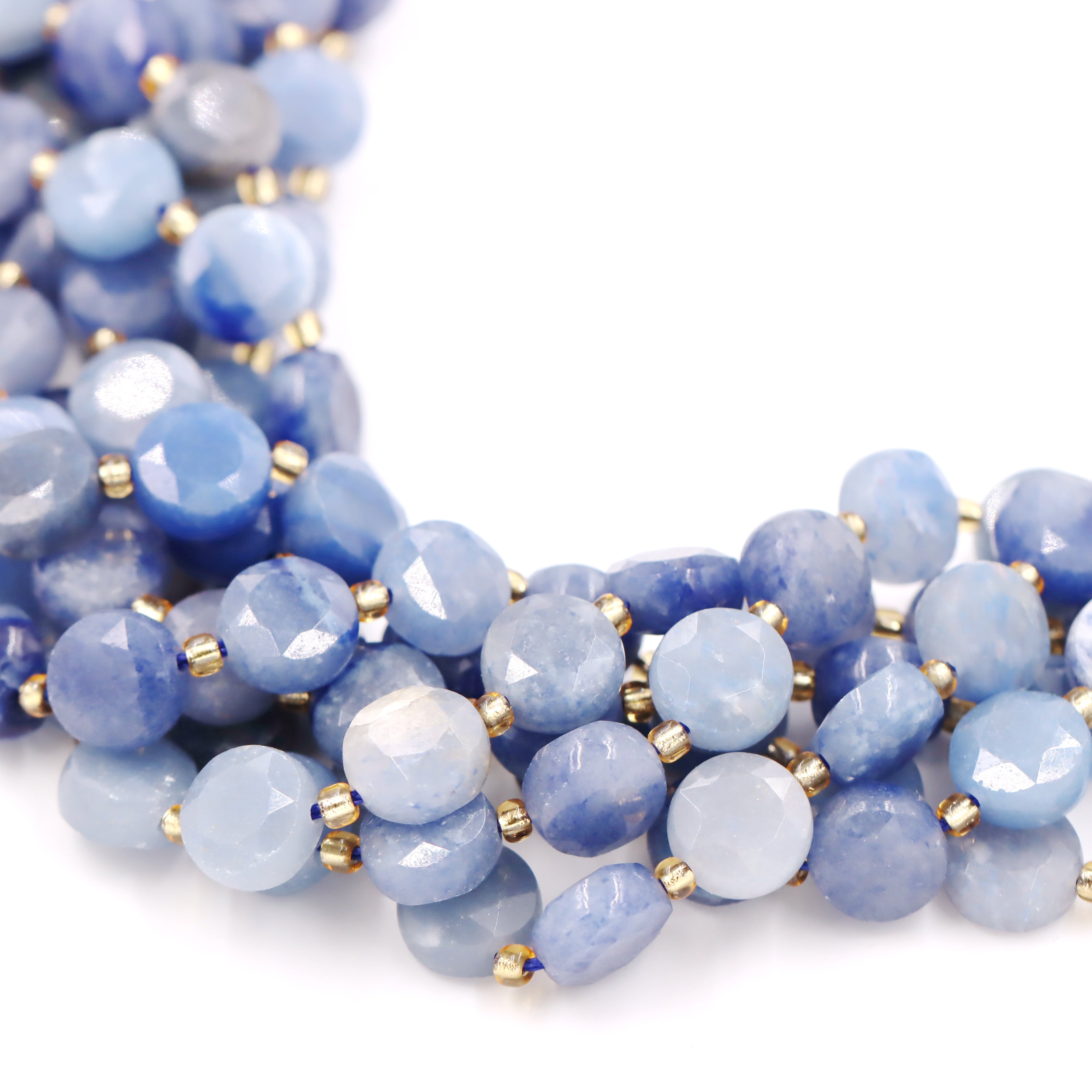 Malahill faceted flat round stone beads for jewelry making, sold per bag 5 strands inside, Blue Aventurine  beads
