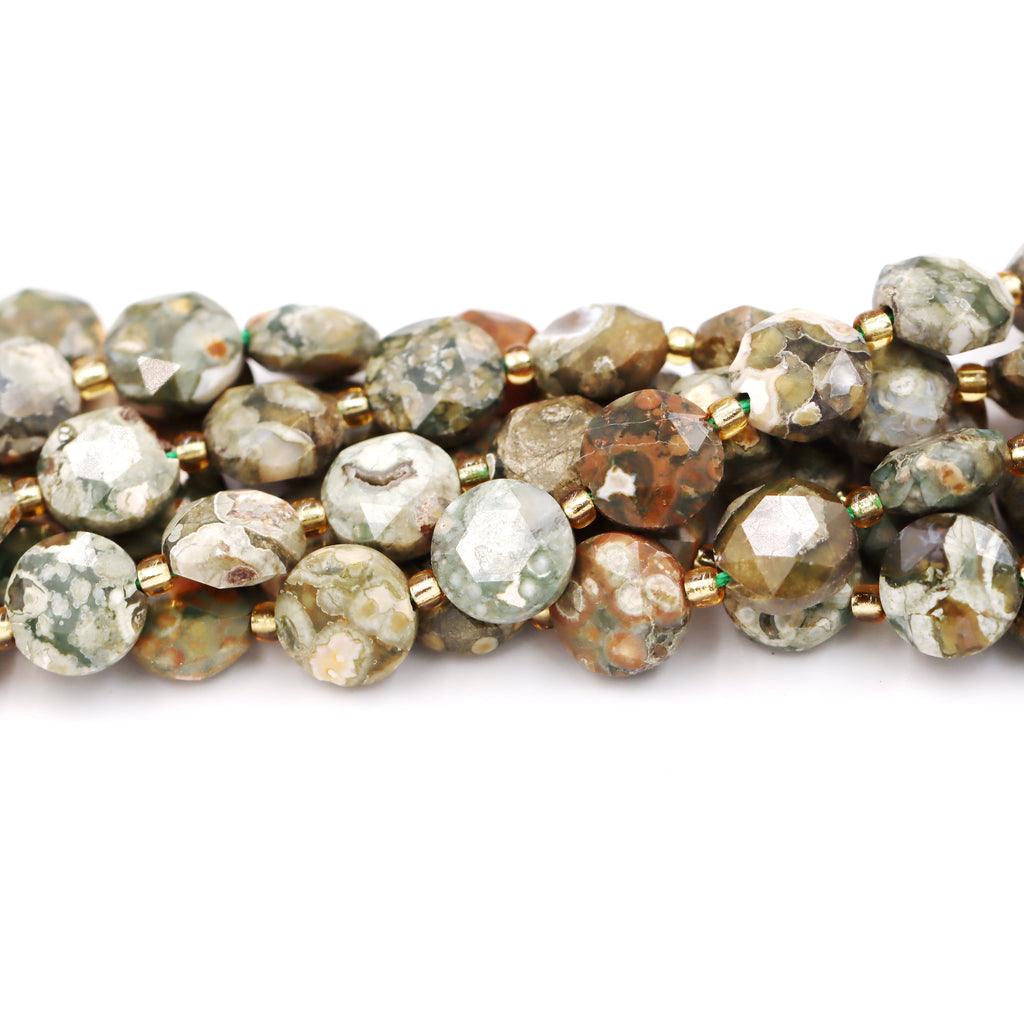 Malahill faceted flat round stone beads for jewelry making, sold per bag 5 strands inside, Rhyolite beads