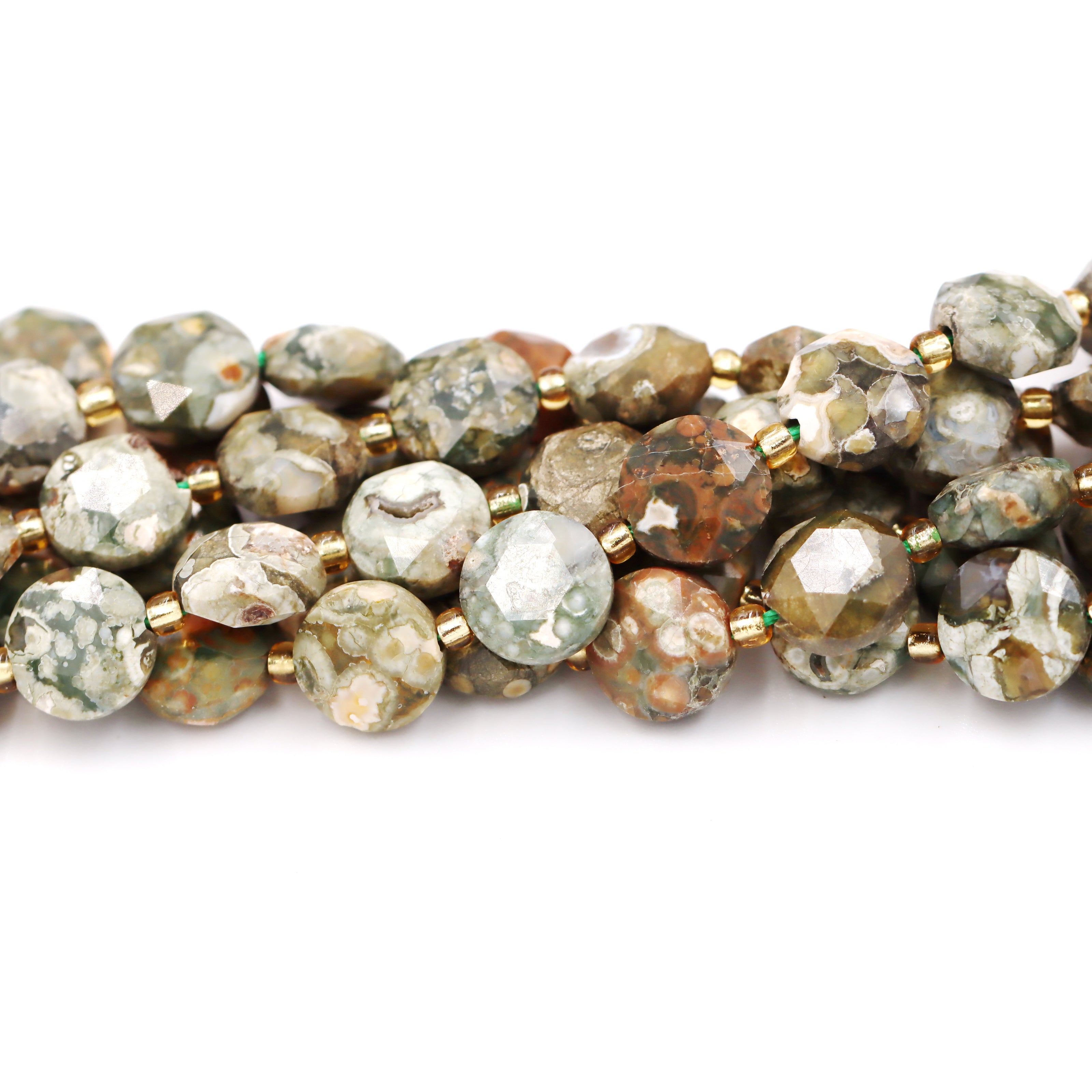 Malahill faceted flat round stone beads for jewelry making, sold per bag 5 strands inside, Rhyolite beads