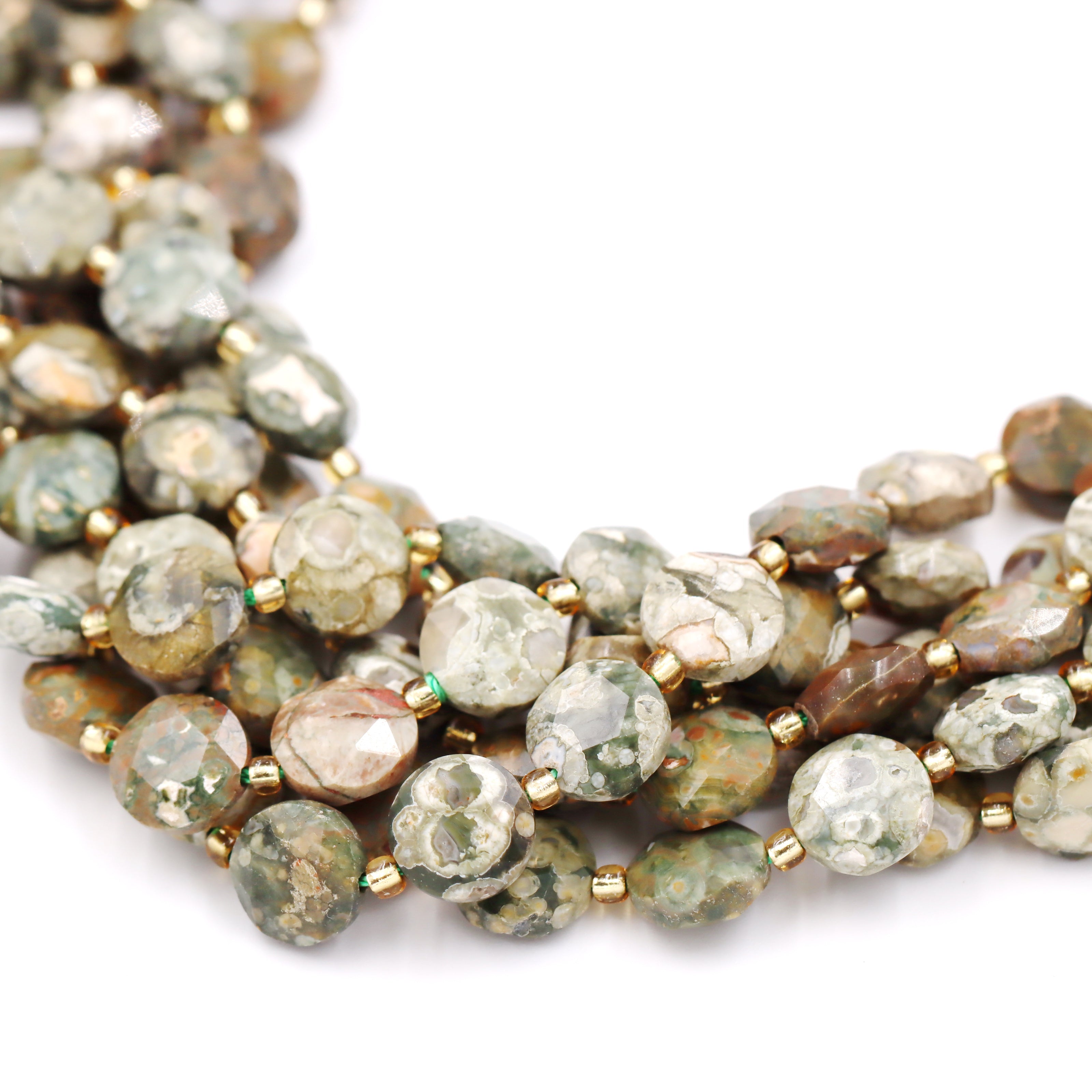 Malahill faceted flat round stone beads for jewelry making, sold per bag 5 strands inside, Rhyolite beads