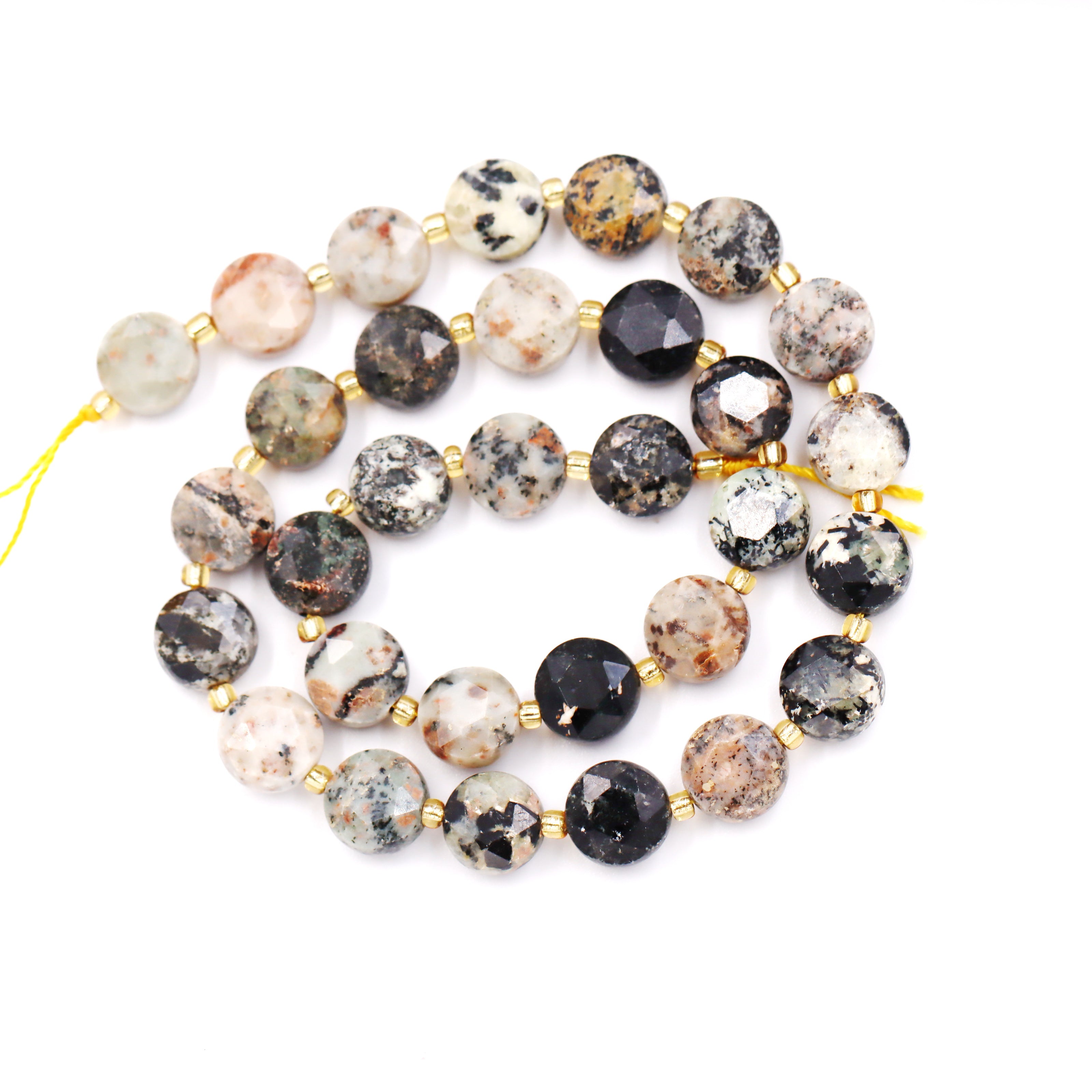 Malahill faceted flat round stone beads for jewelry making, sold per bag 5 strands inside, Black Turquoise beads