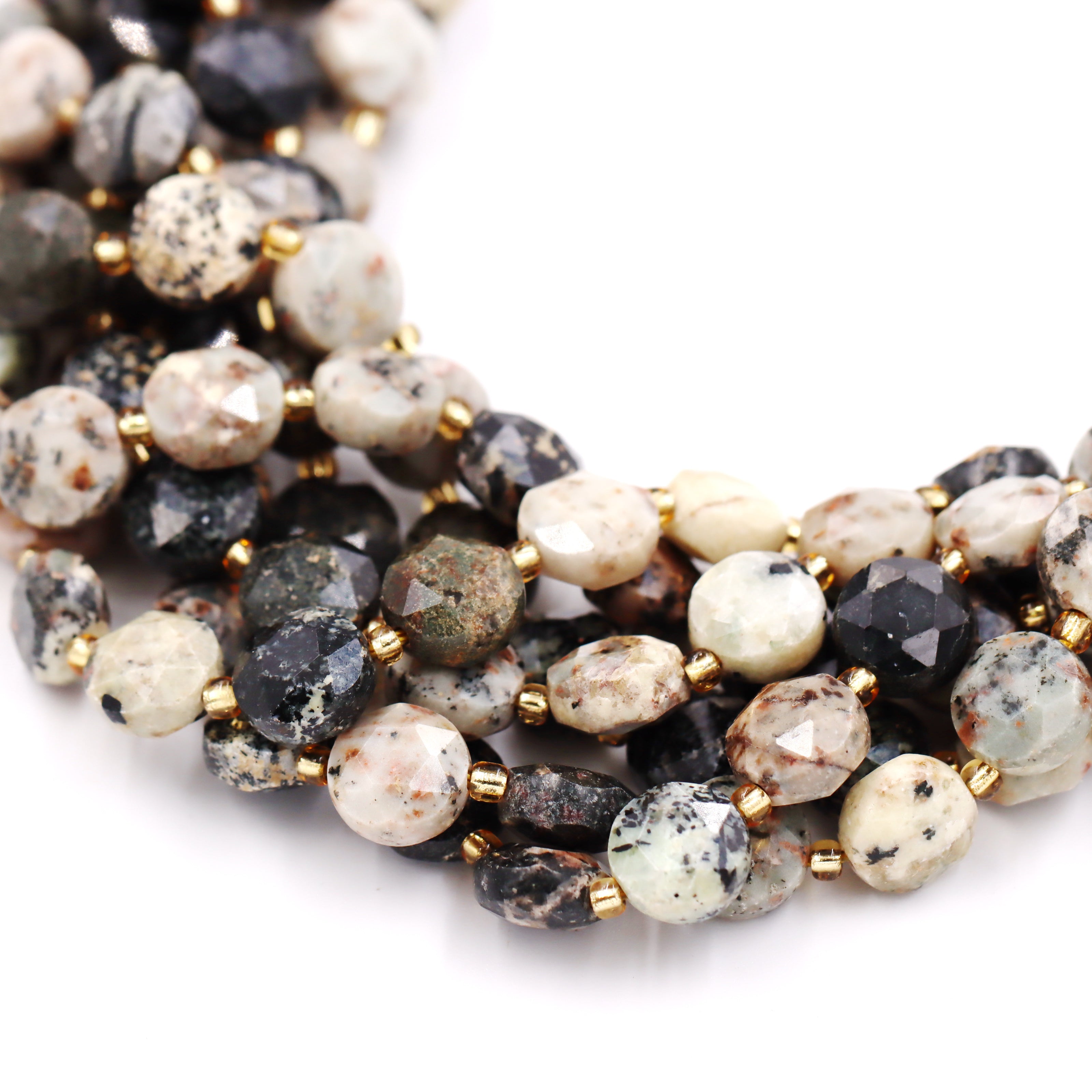 Malahill faceted flat round stone beads for jewelry making, sold per bag 5 strands inside, Black Turquoise beads