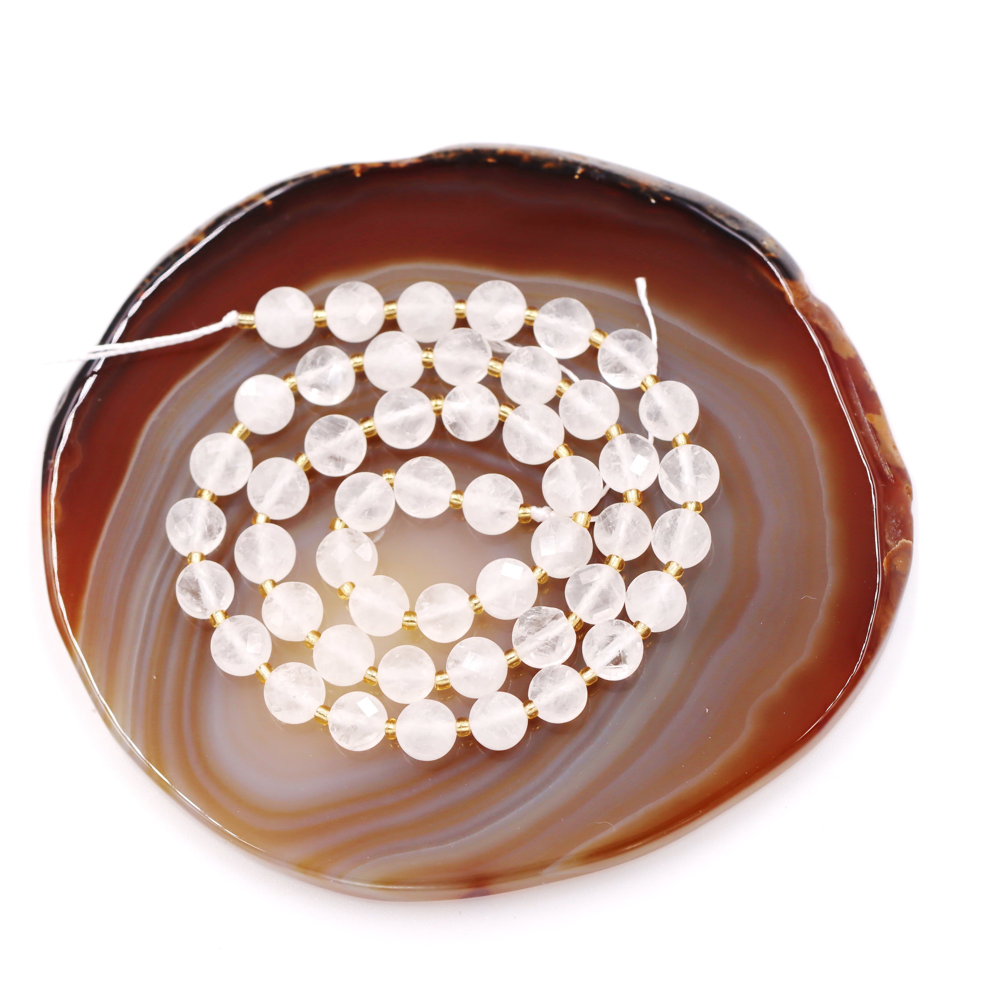 Malahill faceted flat round stone beads for jewelry making, sold per bag 5 strands inside, White Jade beads