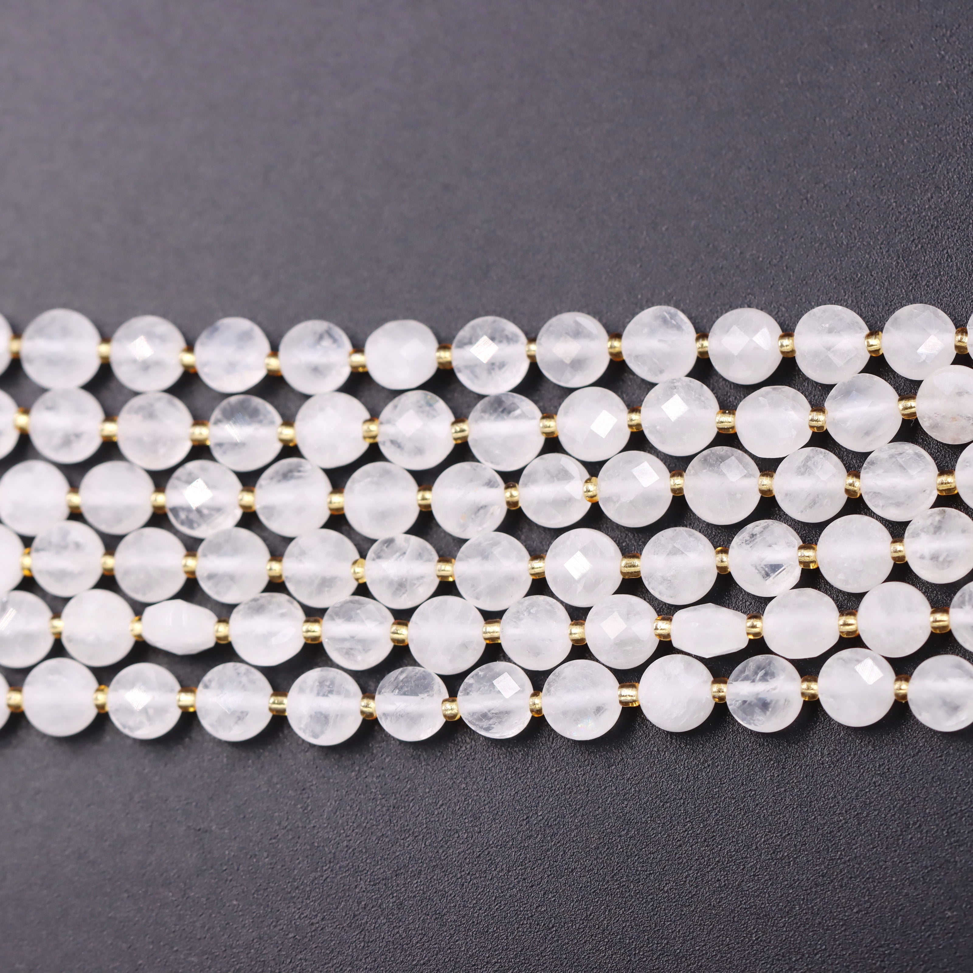 Malahill faceted flat round stone beads for jewelry making, sold per bag 5 strands inside, White Jade beads