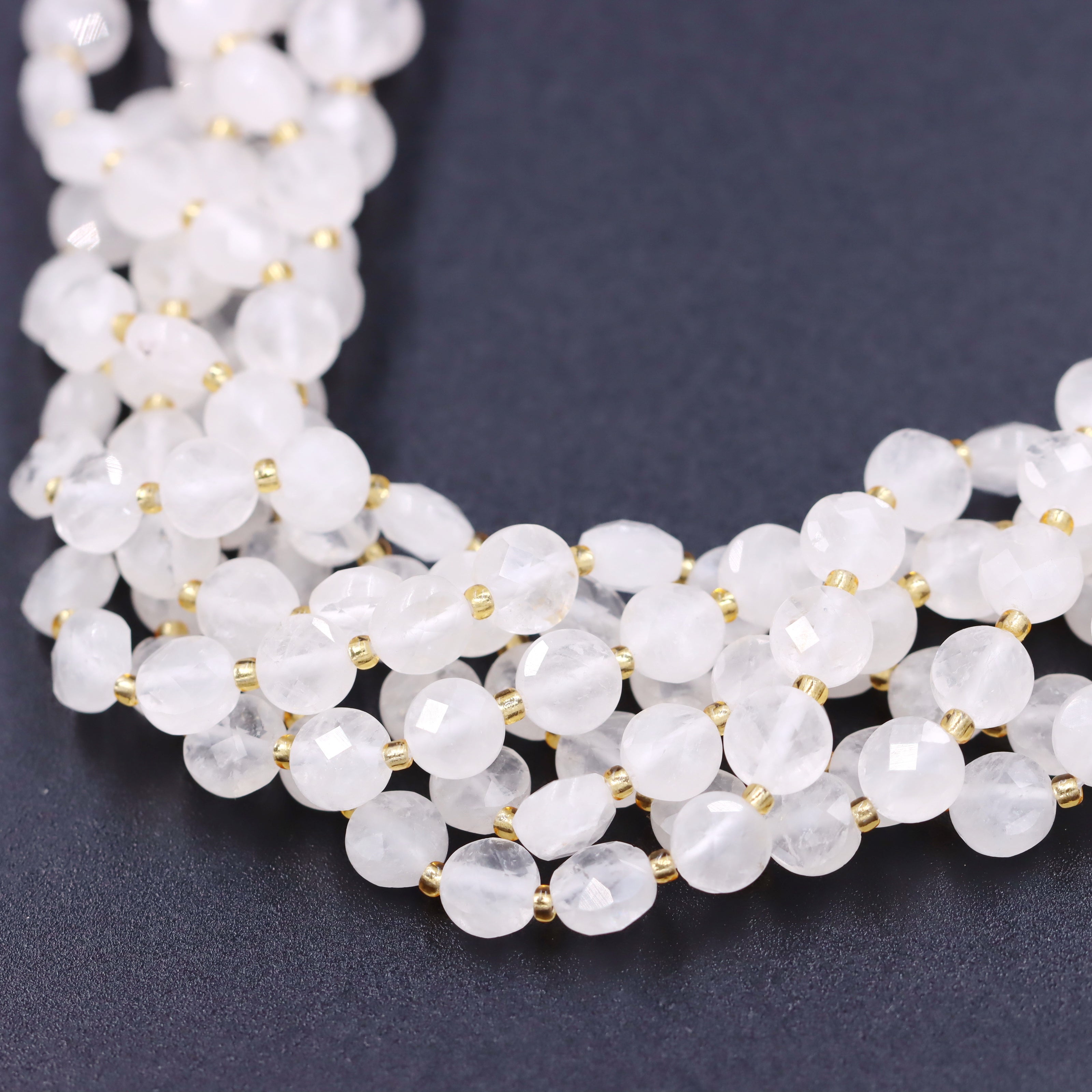 Malahill faceted flat round stone beads for jewelry making, sold per bag 5 strands inside, White Jade beads