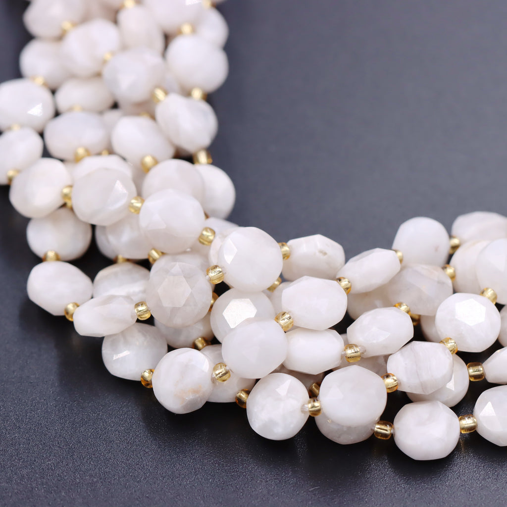 Malahill faceted flat round stone beads for jewelry making, sold per bag 5 strands inside, White Crazy Agate beads