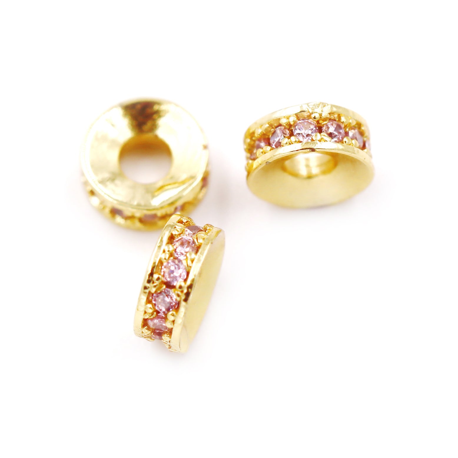 Malahill excellent quality cubic zirconia paved brass beads, sold per box 30 pieces inside