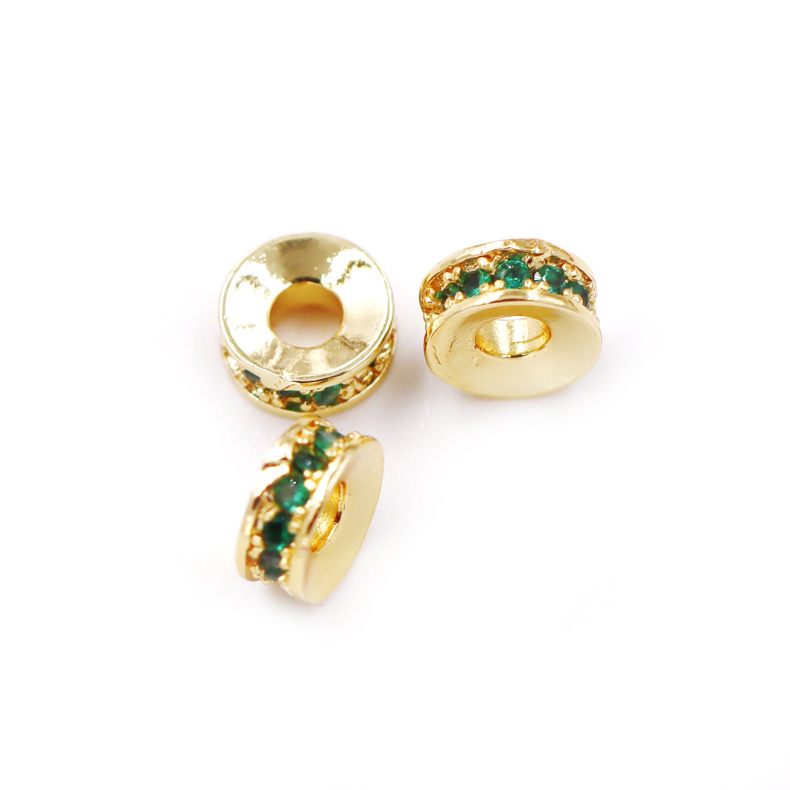 Malahill excellent quality cubic zirconia paved brass beads, sold per box 30 pieces inside