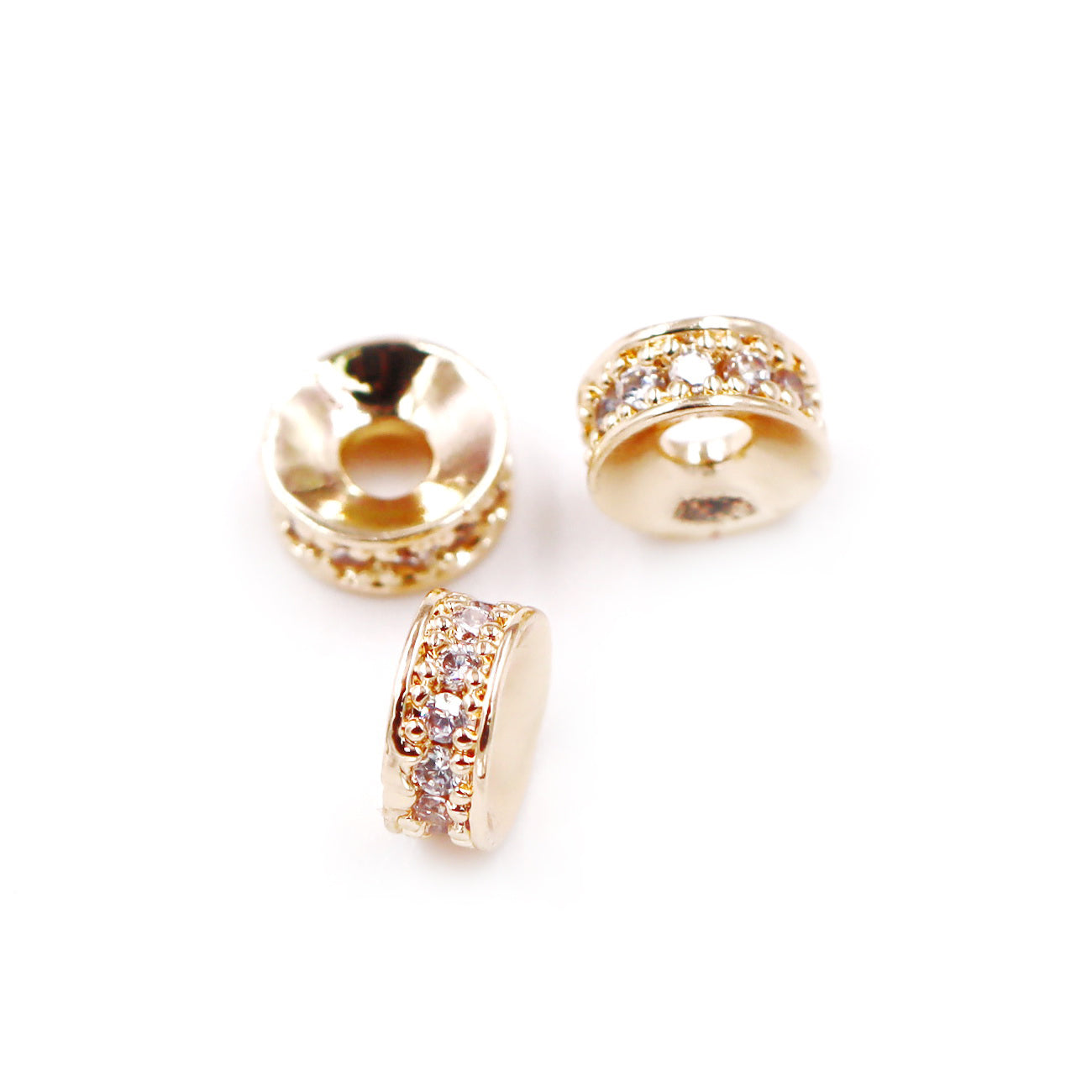 Malahill excellent quality cubic zirconia paved brass beads, sold per box 30 pieces inside