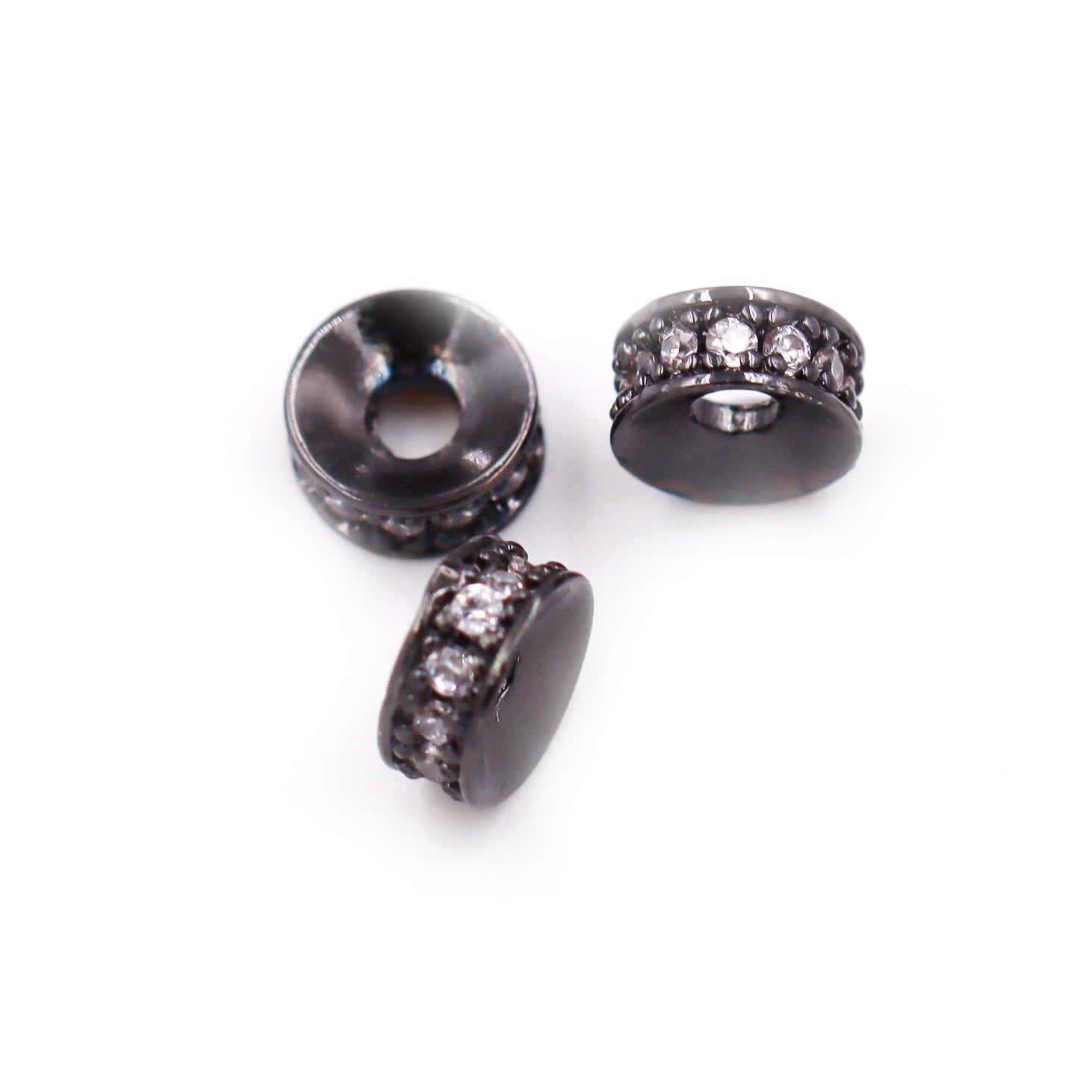 Malahill excellent quality cubic zirconia paved brass beads, sold per box 30 pieces inside