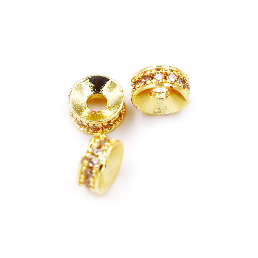 Malahill excellent quality cubic zirconia paved brass beads, sold per box 30 pieces inside