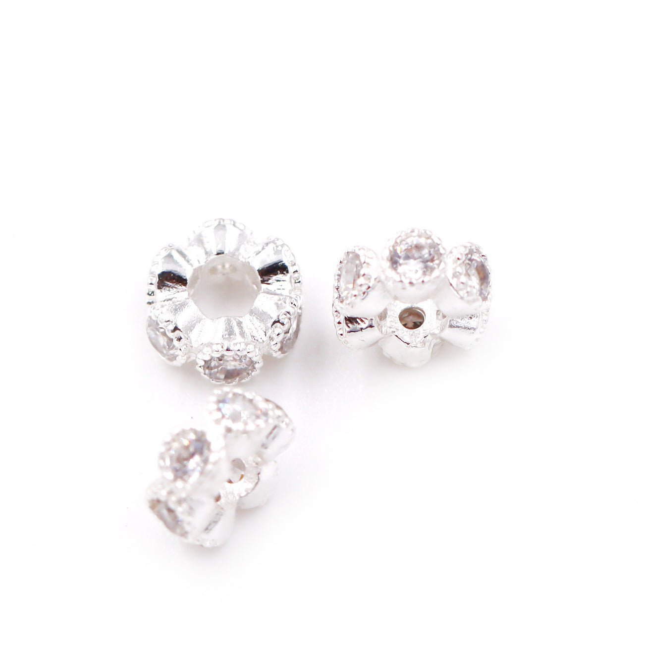 Malahill excellent quality cubic zirconia paved brass beads, sold per box 30 pieces inside