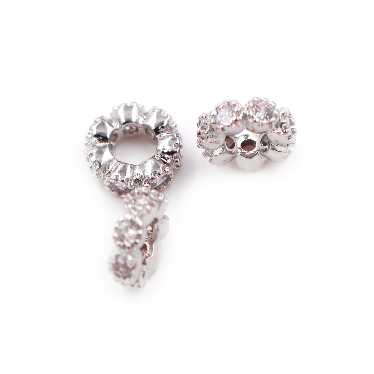 Malahill excellent quality cubic zirconia paved brass beads, sold per box 30 pieces inside