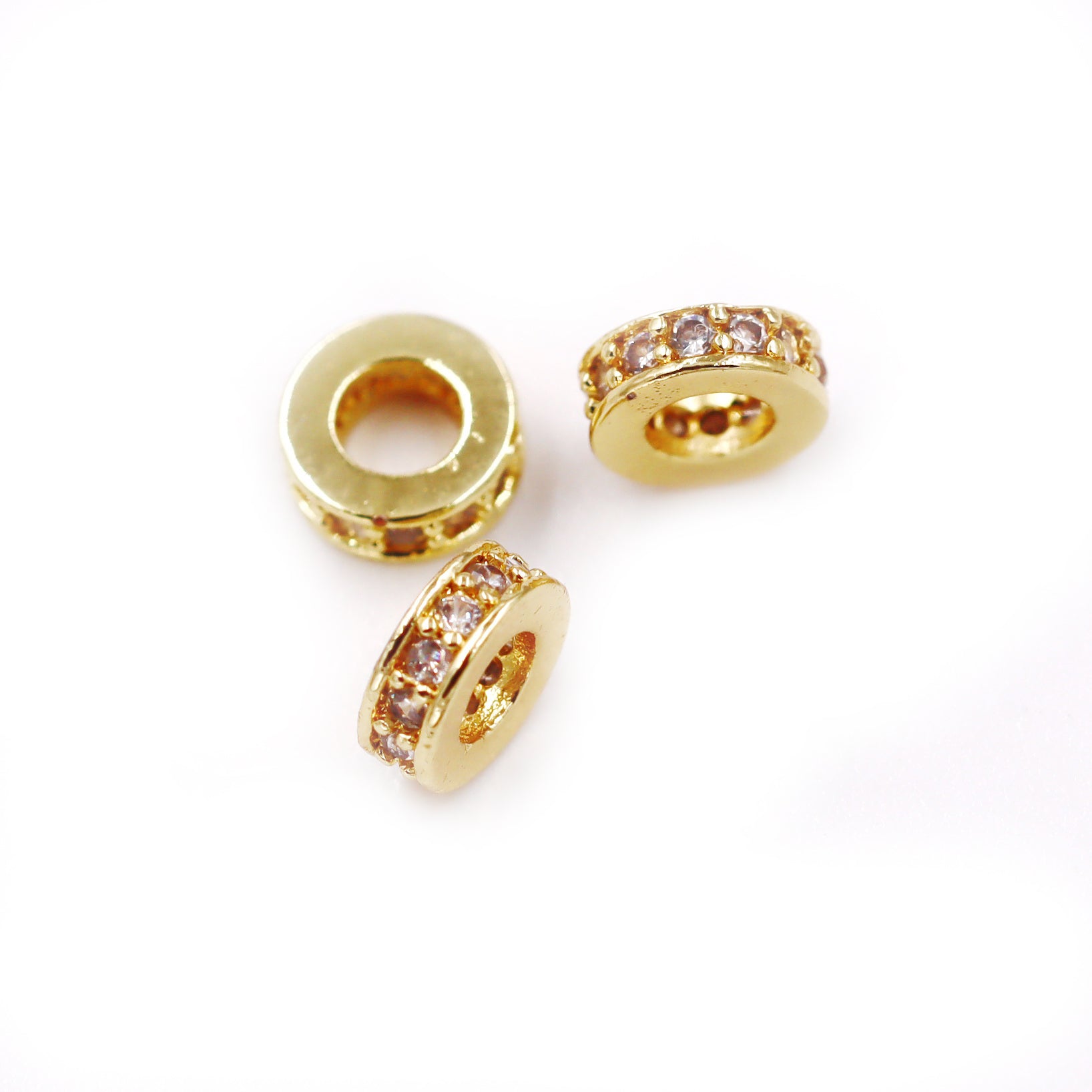 Malahill excellent quality cubic zirconia paved brass beads, sold per box 30 pieces inside