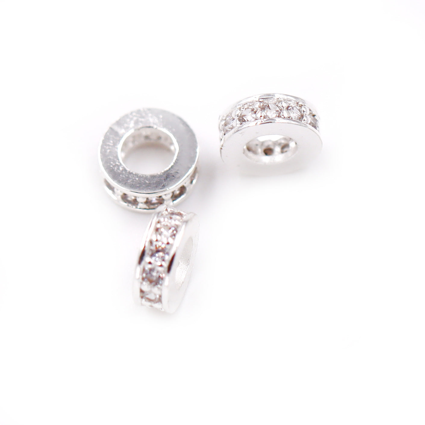 Malahill excellent quality cubic zirconia paved brass beads, sold per box 30 pieces inside