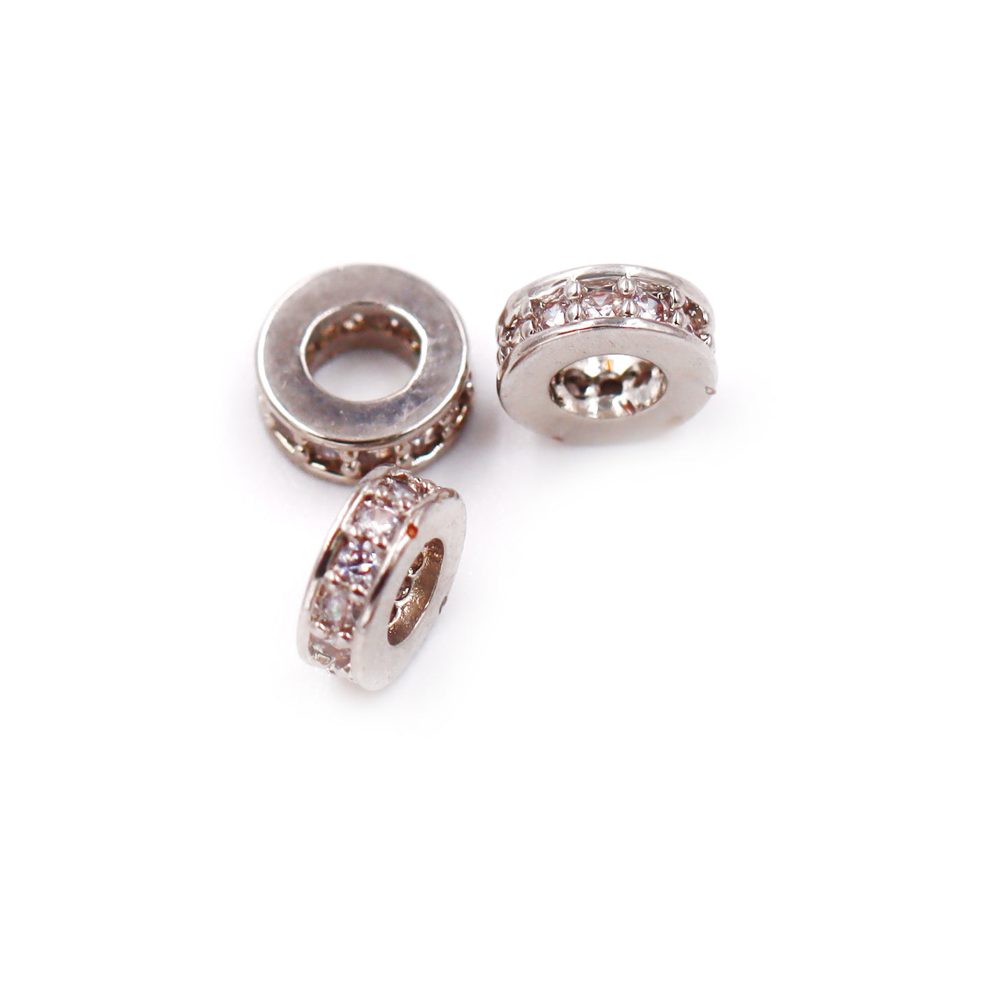 Malahill excellent quality cubic zirconia paved brass beads, sold per box 30 pieces inside