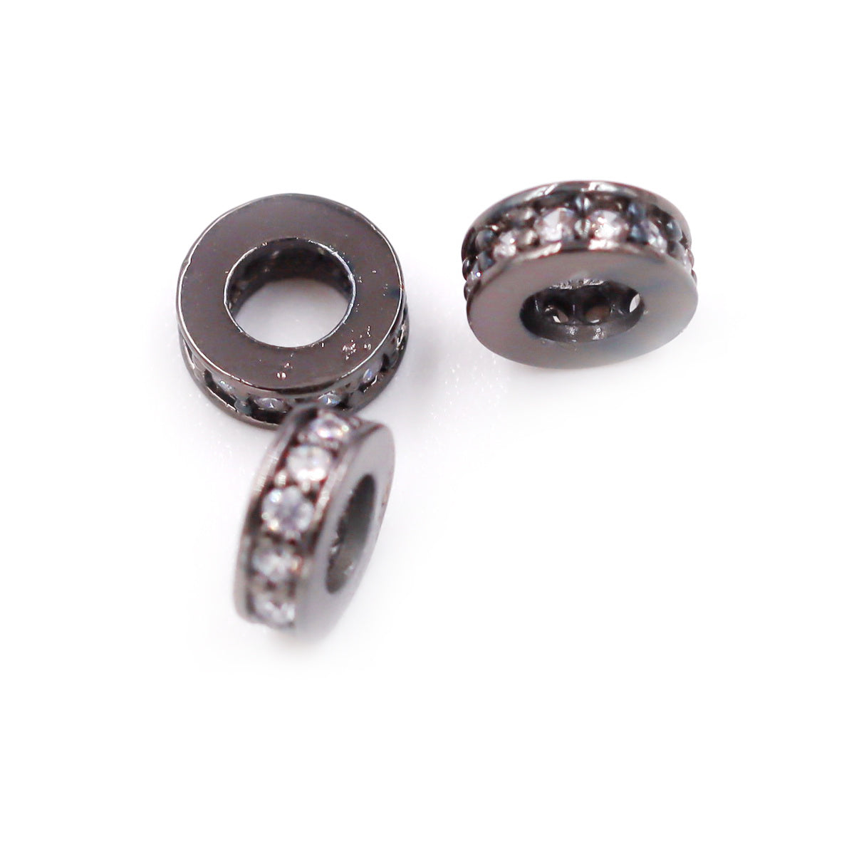 Malahill excellent quality cubic zirconia paved brass beads, sold per box 30 pieces inside