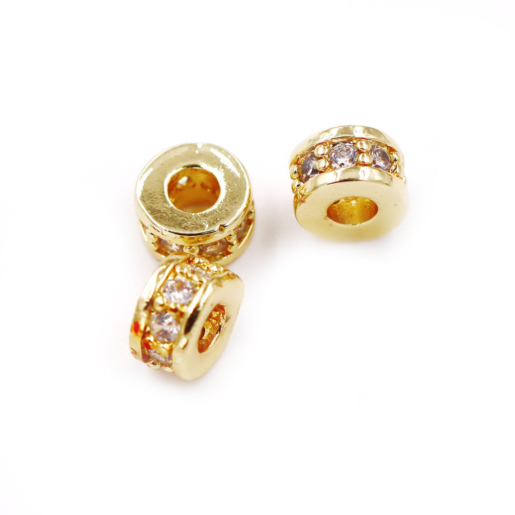 Malahill excellent quality cubic zirconia paved brass spacer beads, sold per box 30 pieces inside