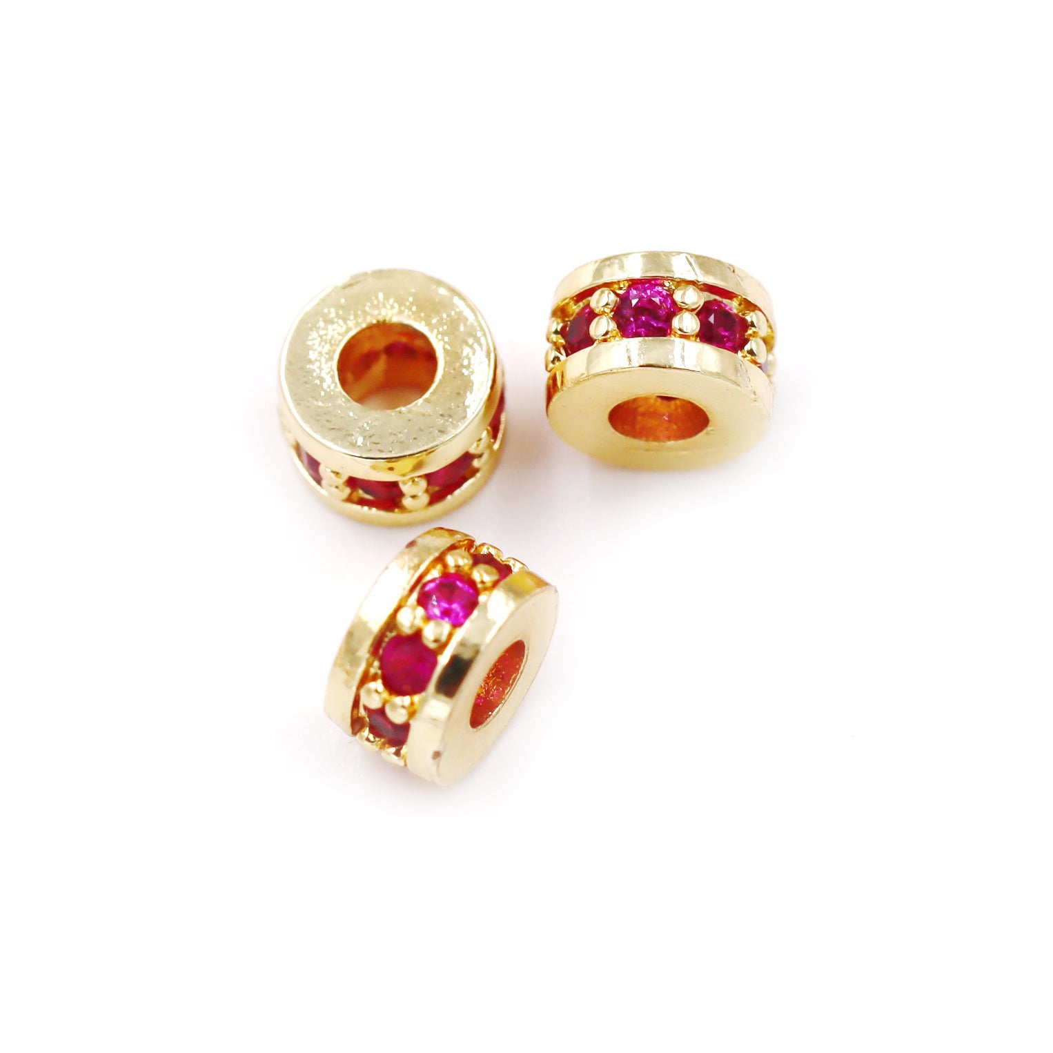 Malahill excellent quality cubic zirconia paved brass spacer beads, sold per box 30 pieces inside