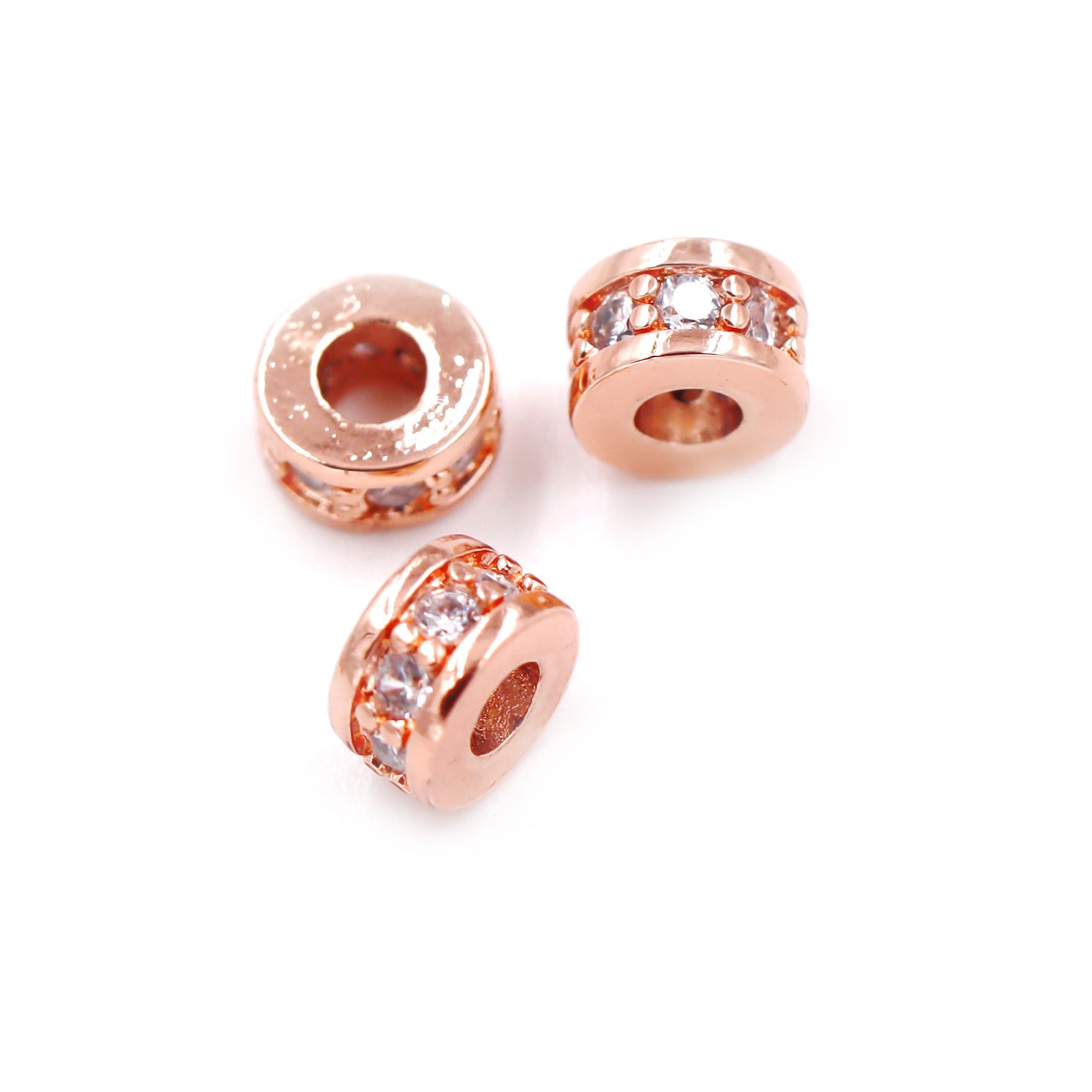 Malahill excellent quality cubic zirconia paved brass spacer beads, sold per box 30 pieces inside