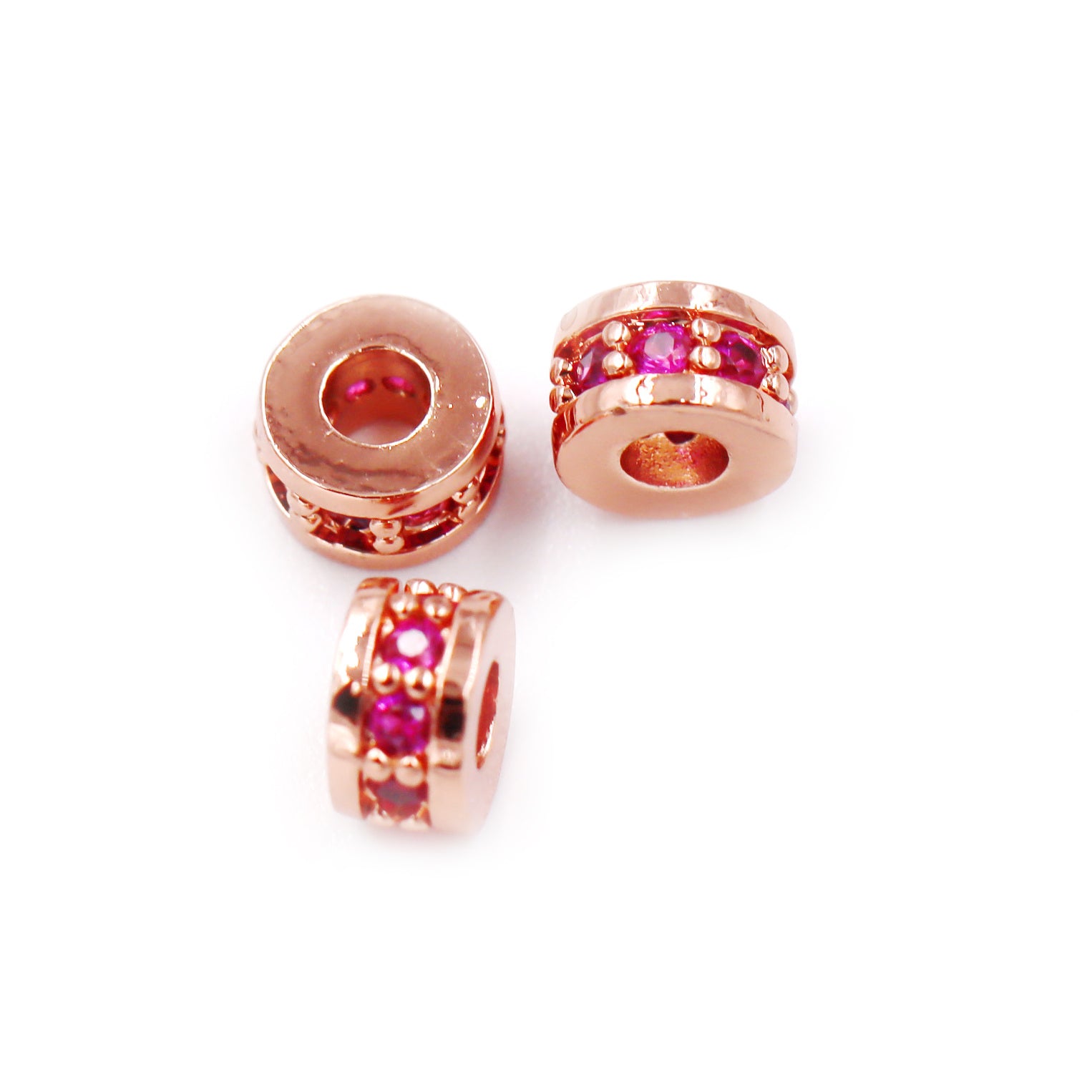 Malahill excellent quality cubic zirconia paved brass spacer beads, sold per box 30 pieces inside