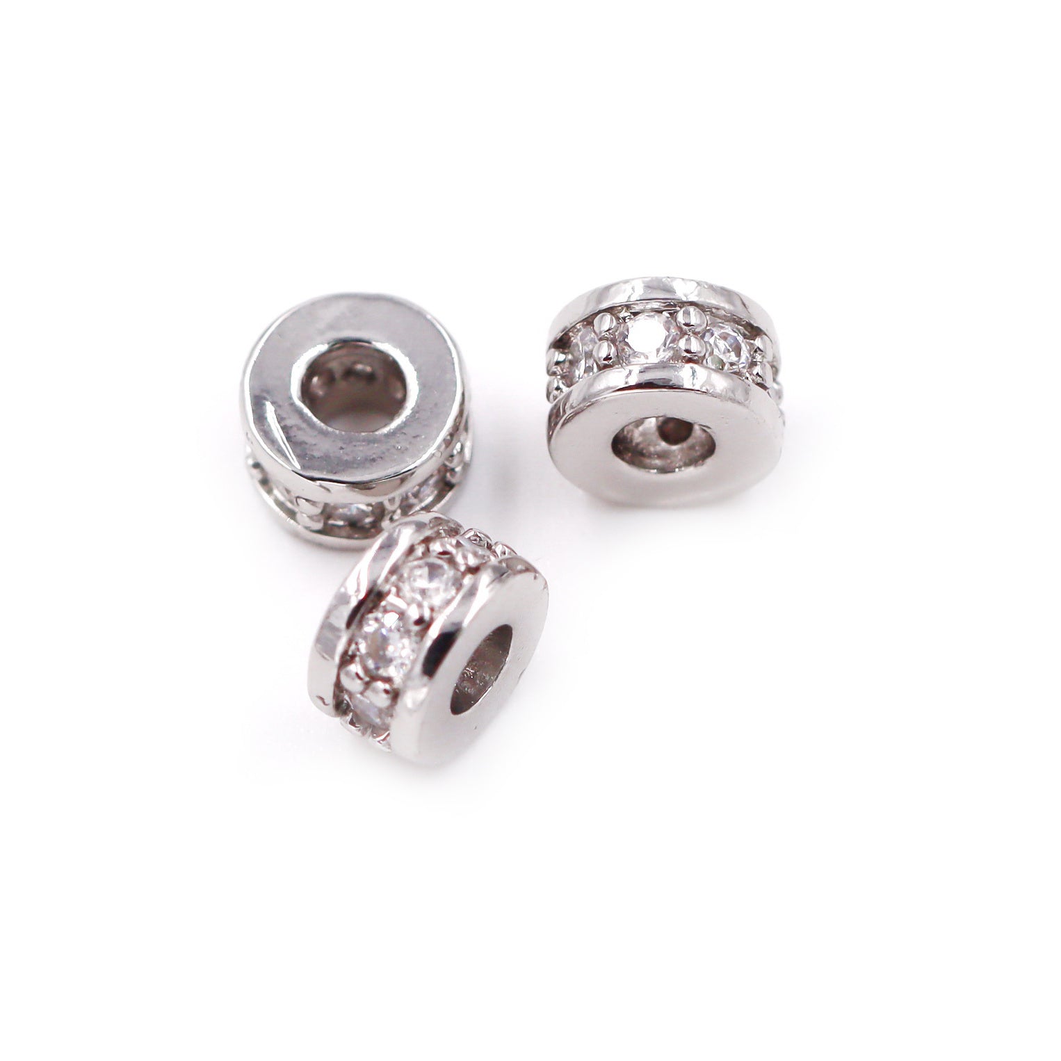 Malahill excellent quality cubic zirconia paved brass spacer beads, sold per box 30 pieces inside