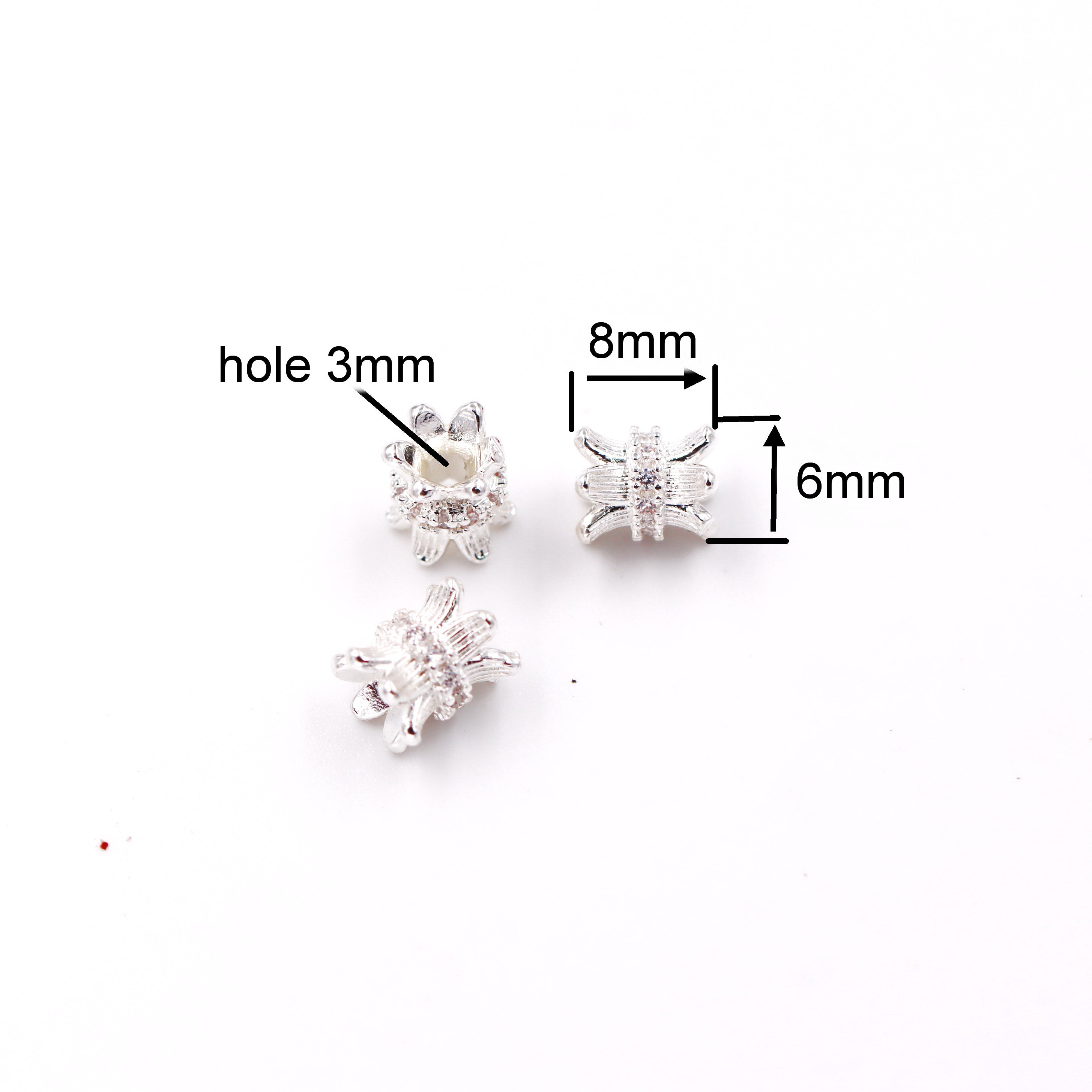 Malahill excellent quality cubic zirconia paved brass spacer beads, sold per box 30 pieces inside