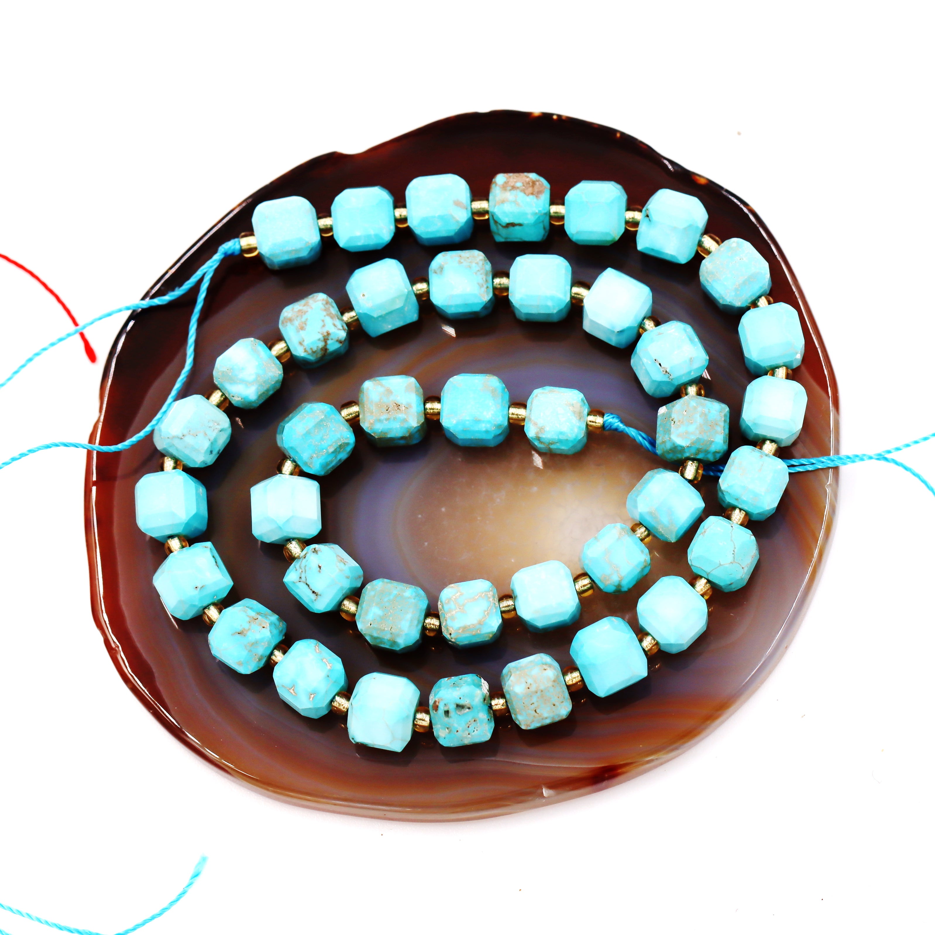 Malahill faceted cube stone beads for jewelry making, sold per bag 5 strands inside, Blue Howlite Turquoise beads