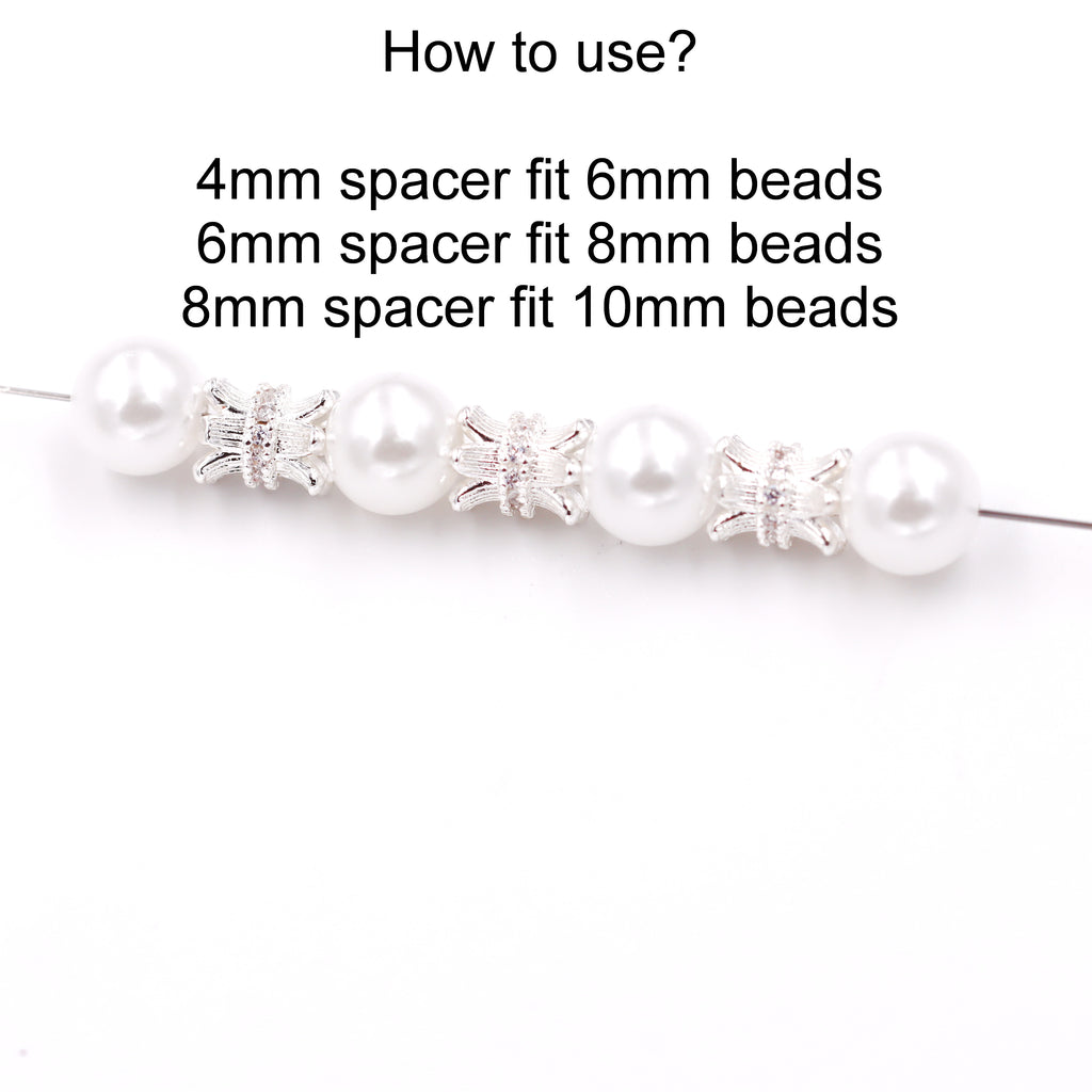 Malahill excellent quality cubic zirconia paved brass spacer beads, sold per box 30 pieces inside