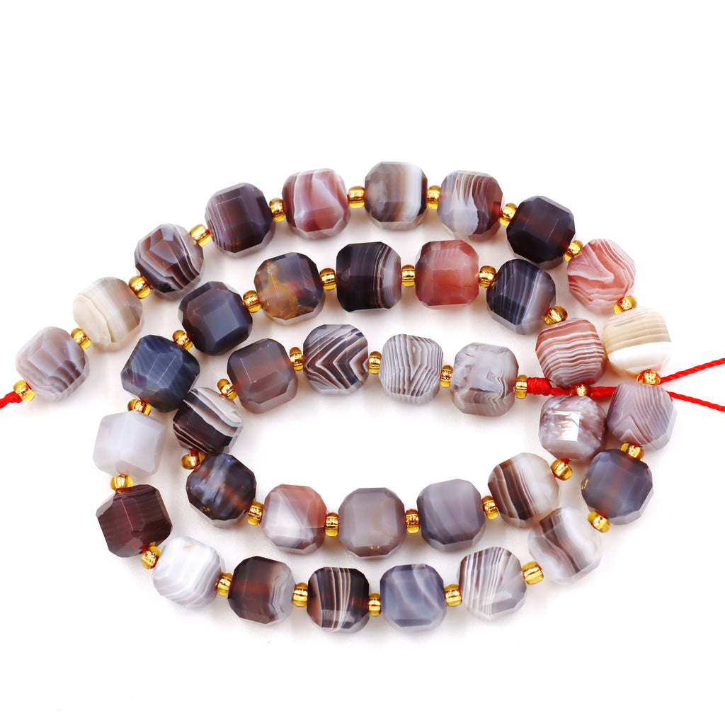 Malahill faceted cube stone beads for jewelry making, sold per bag 5 strands inside, Botswana Agate AAA beads