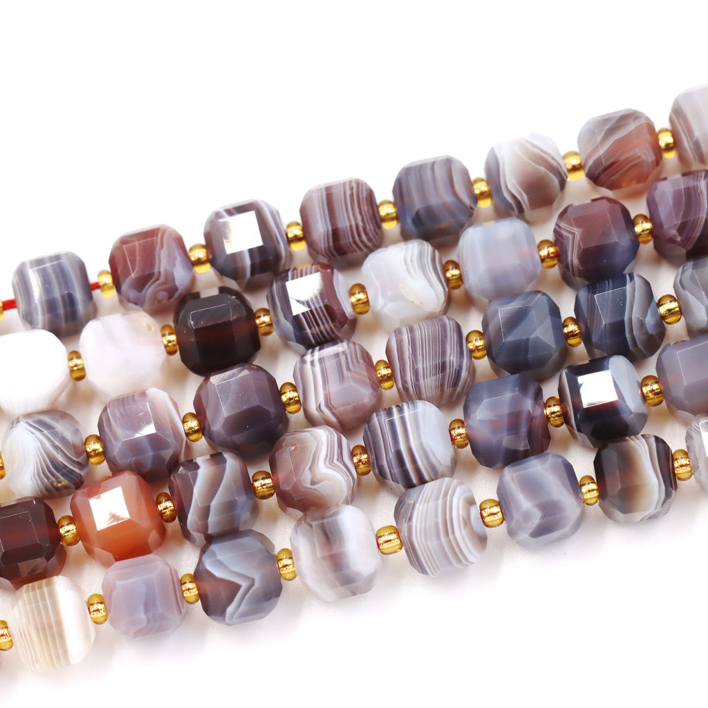 Malahill faceted cube stone beads for jewelry making, sold per bag 5 strands inside, Botswana Agate AAA beads