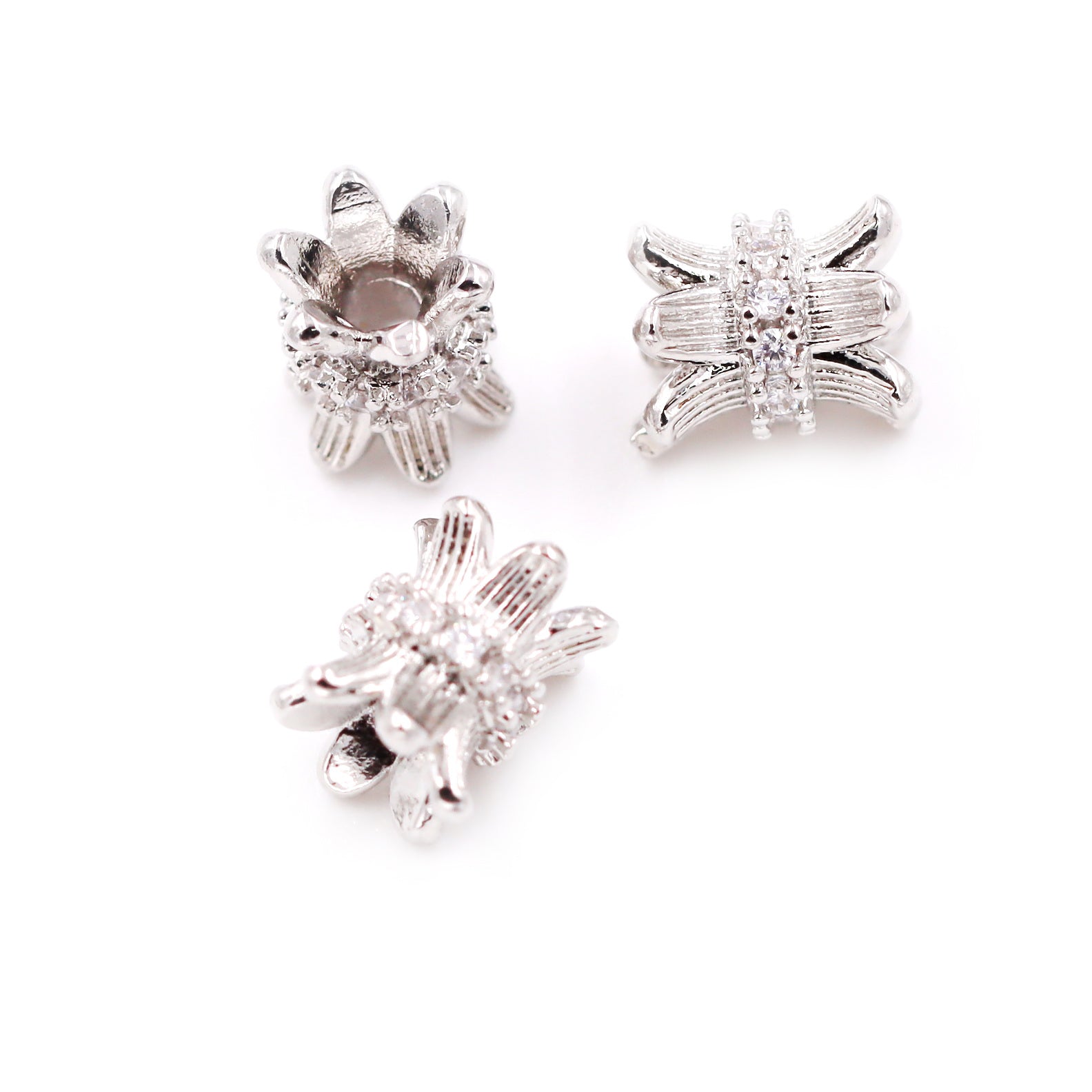 Malahill excellent quality cubic zirconia paved brass spacer beads, sold per box 30 pieces inside