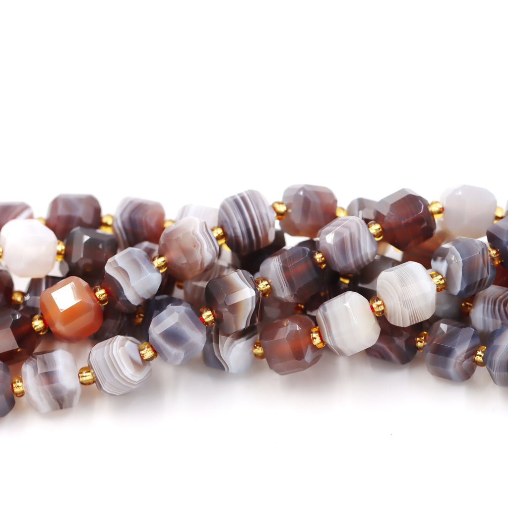 Malahill faceted cube stone beads for jewelry making, sold per bag 5 strands inside, Botswana Agate AAA beads