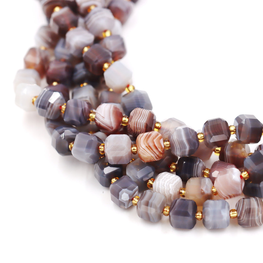 Malahill faceted cube stone beads for jewelry making, sold per bag 5 strands inside, Botswana Agate AAA beads
