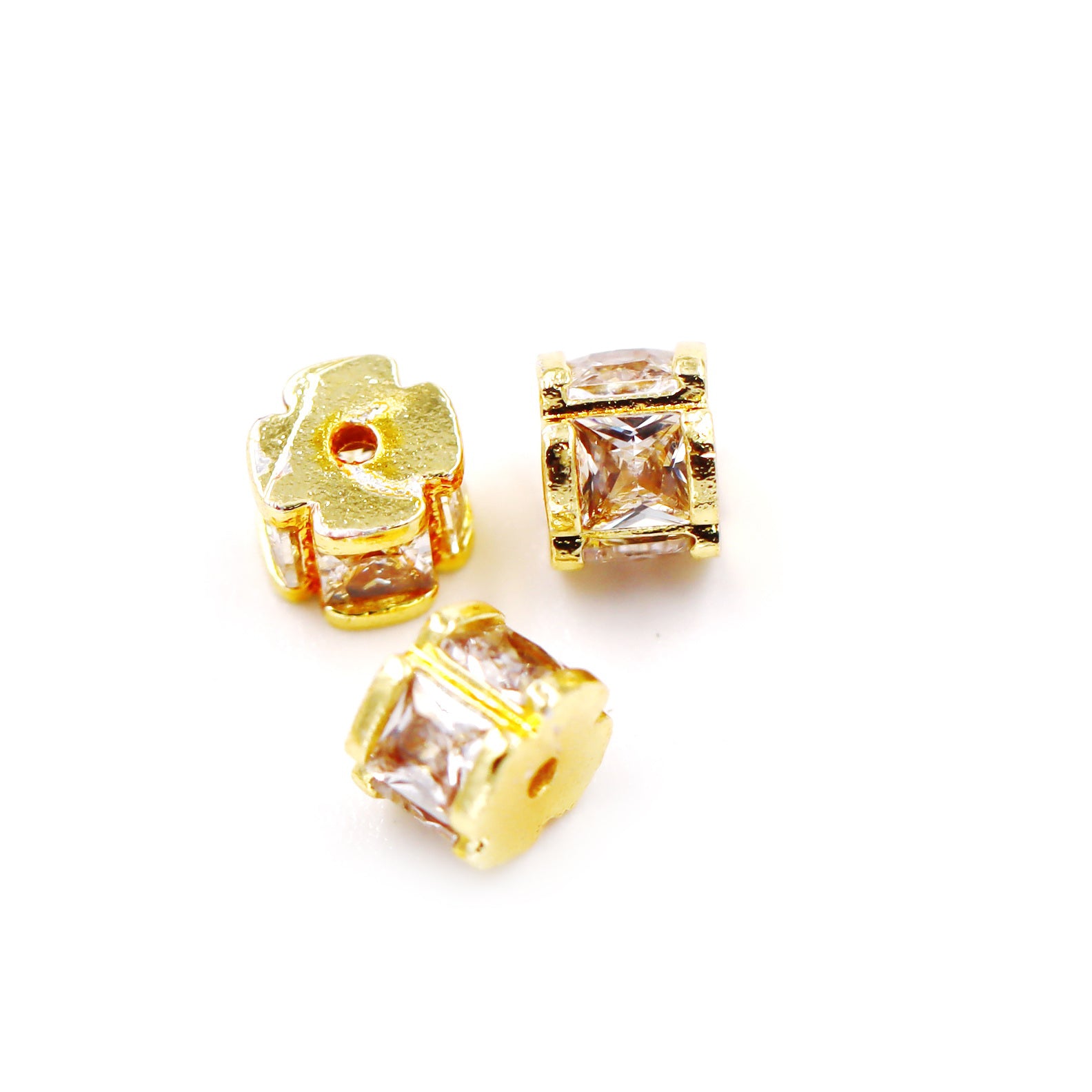 Malahill excellent quality cubic zirconia paved brass spacer beads, sold per box 30 pieces inside
