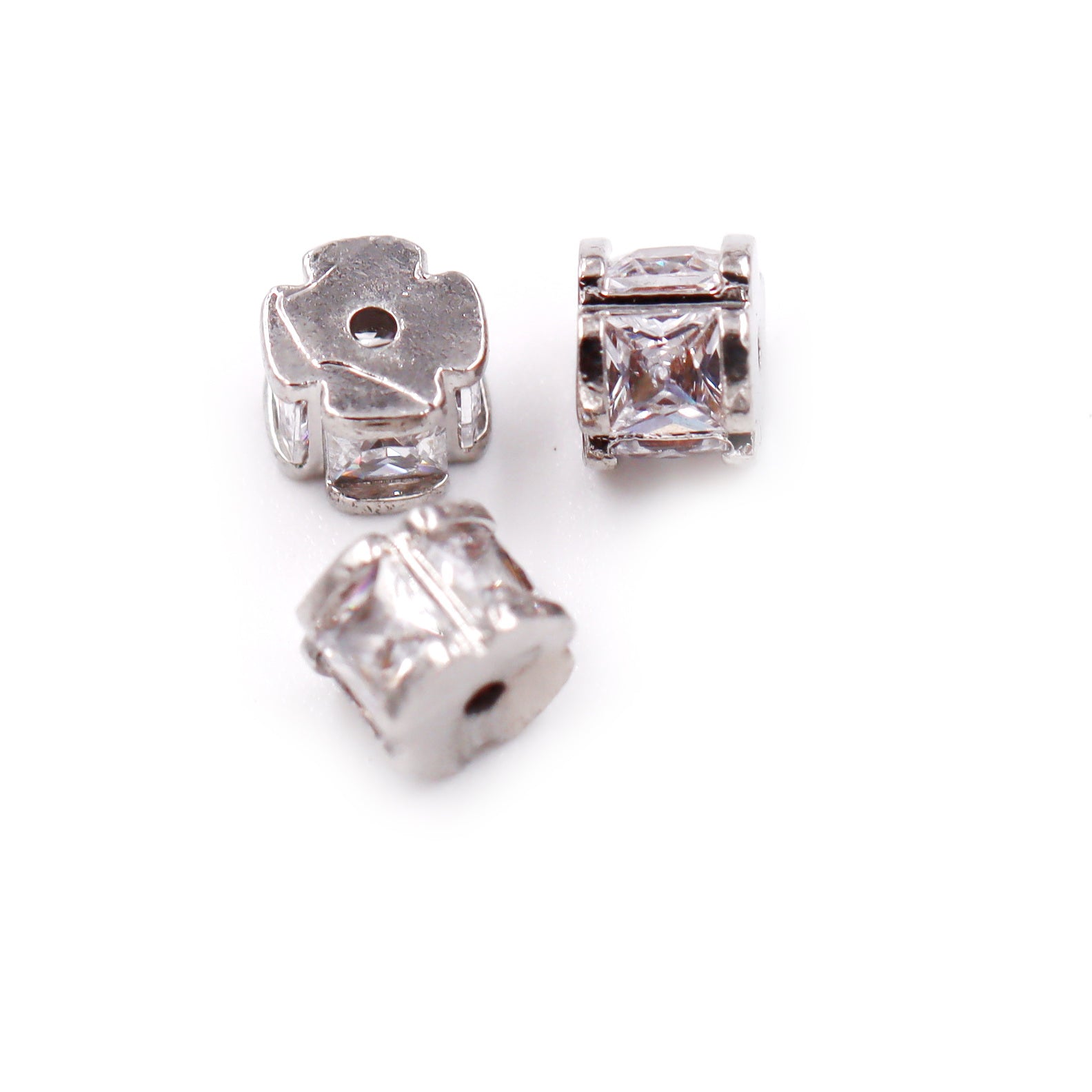 Malahill excellent quality cubic zirconia paved brass spacer beads, sold per box 30 pieces inside