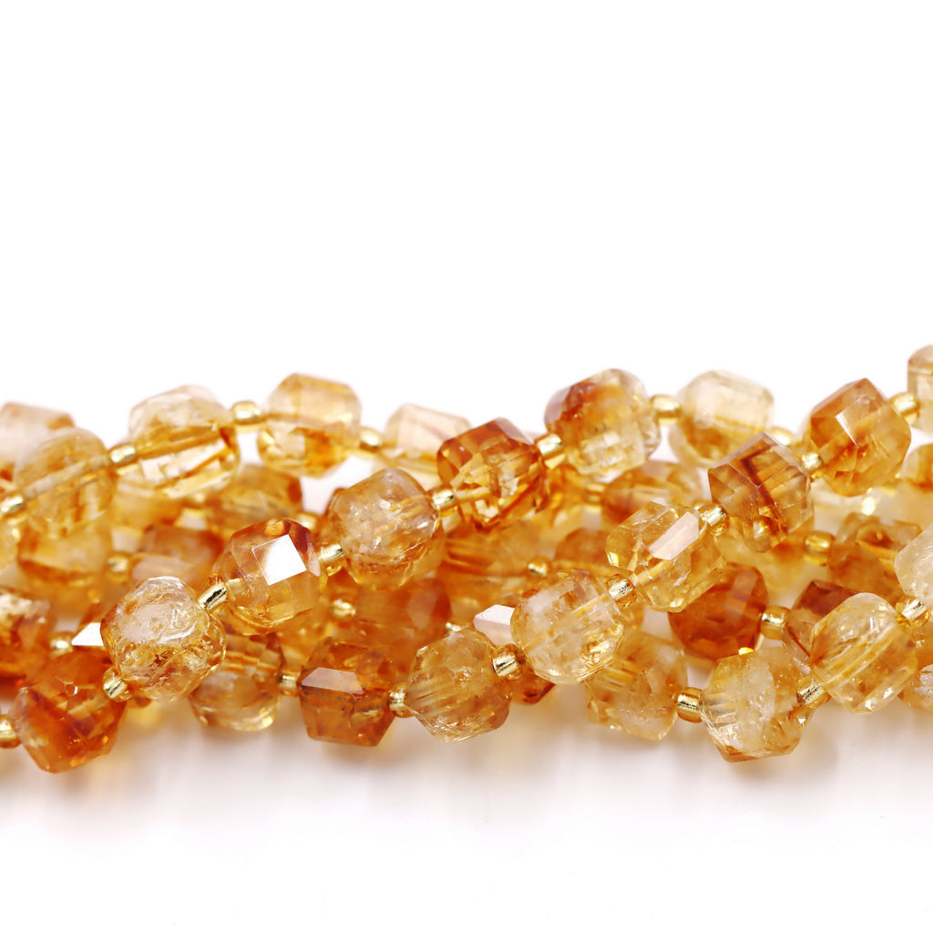 Malahill faceted cube stone beads for jewelry making, sold per bag 5 strands inside, Citrine beads