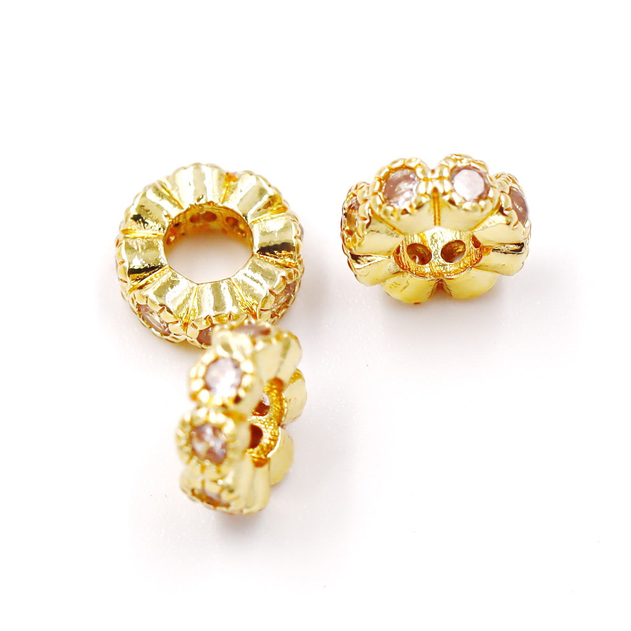 Malahill excellent quality cubic zirconia paved brass beads, sold per box 30 pieces inside