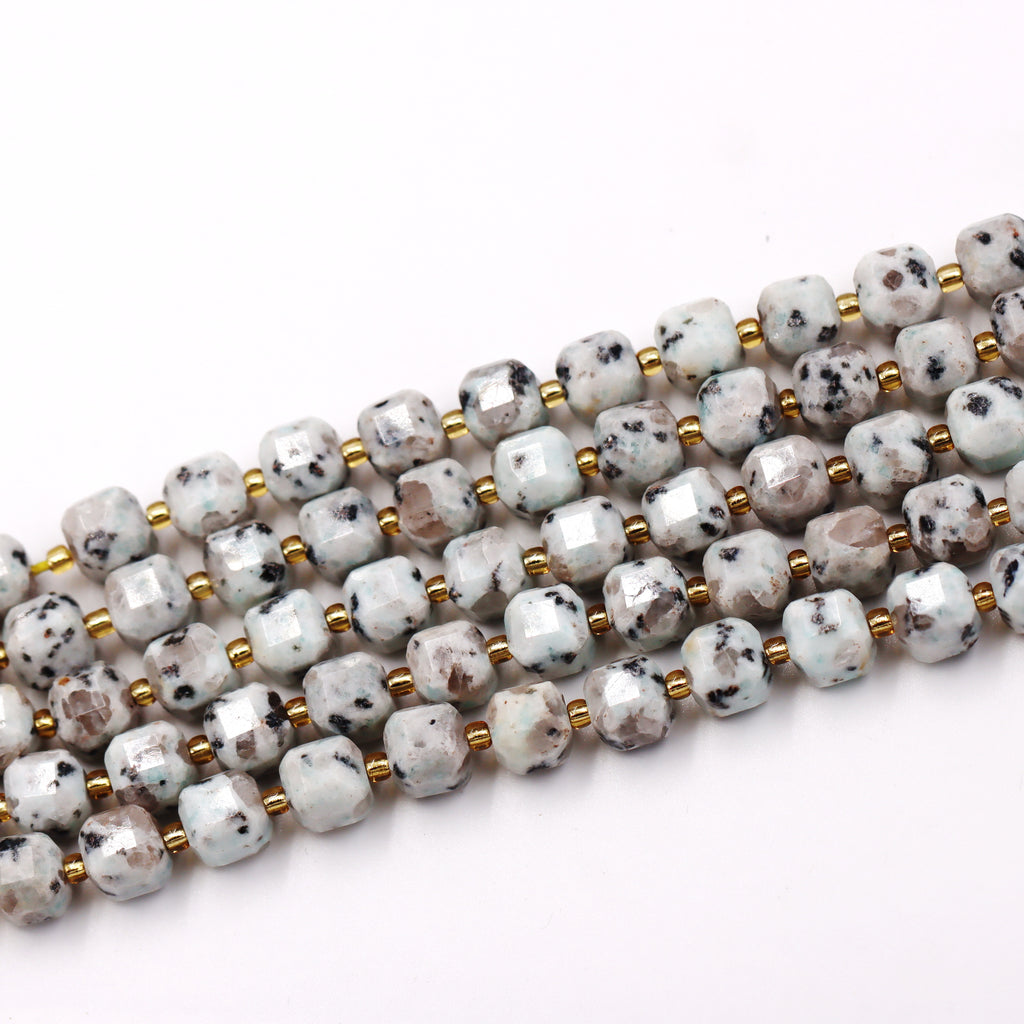 Malahill faceted cube stone beads for jewelry making, sold per bag 5 strands inside, Lotus Jasper beads