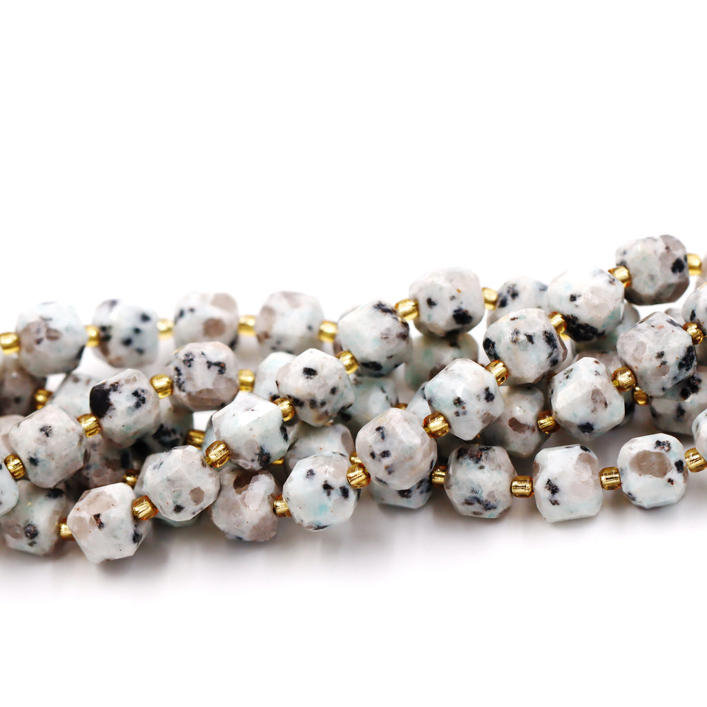 Malahill faceted cube stone beads for jewelry making, sold per bag 5 strands inside, Lotus Jasper beads