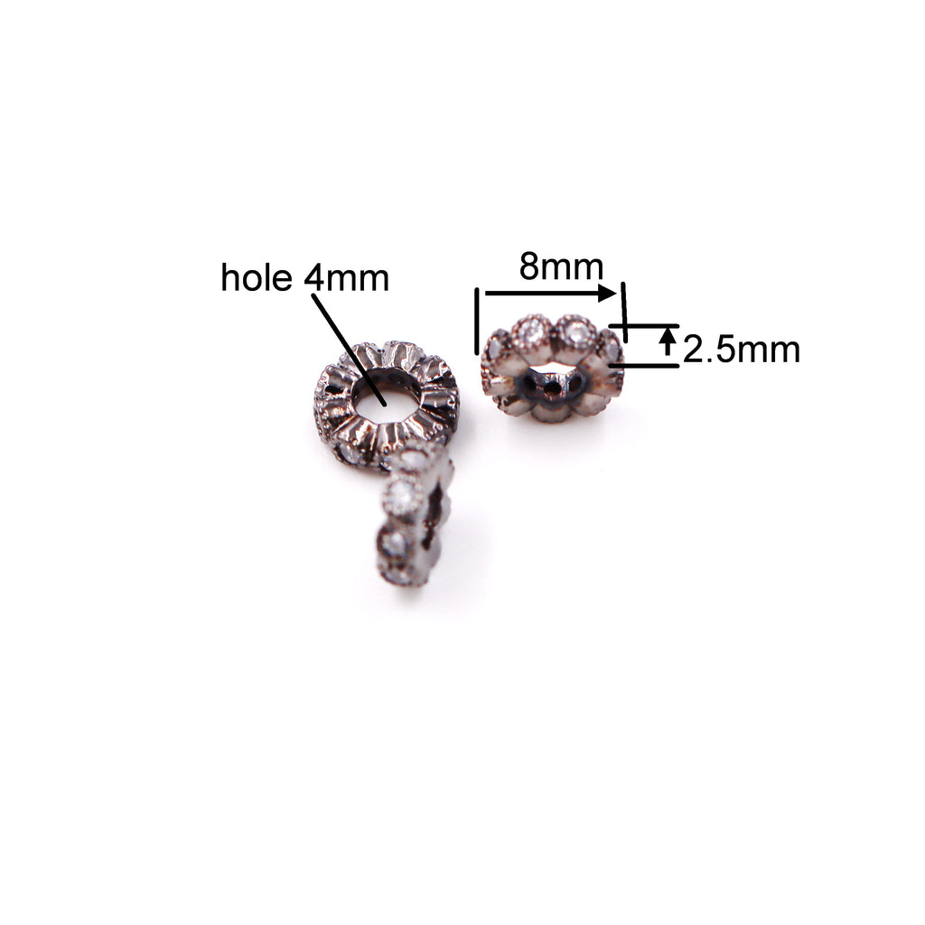 Malahill excellent quality cubic zirconia paved brass beads, sold per box 30 pieces inside